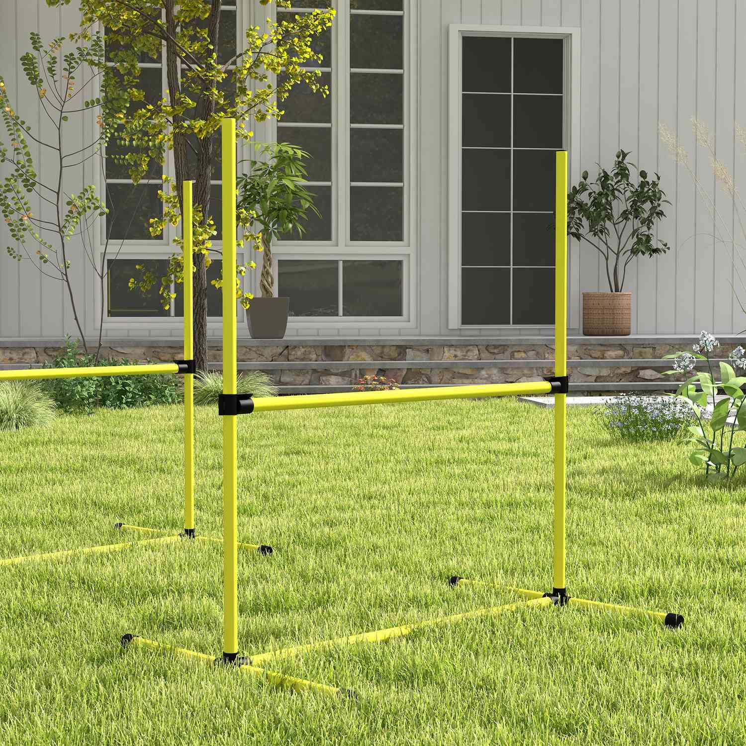 Hundträningsslalomset – 4 gula plasthäckar