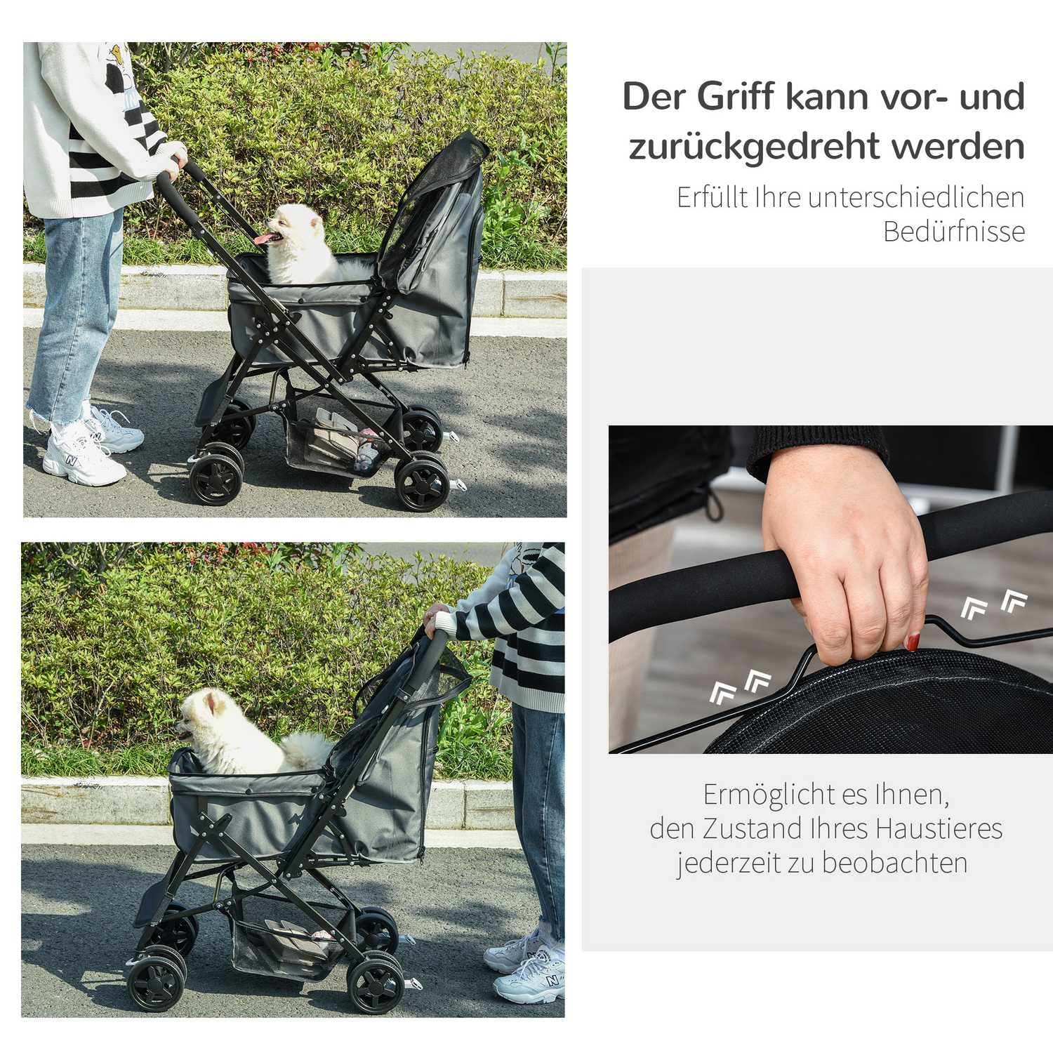 Hundvagn, Buggy för små husdjur, mörkgrå Oxford 76,5 cm