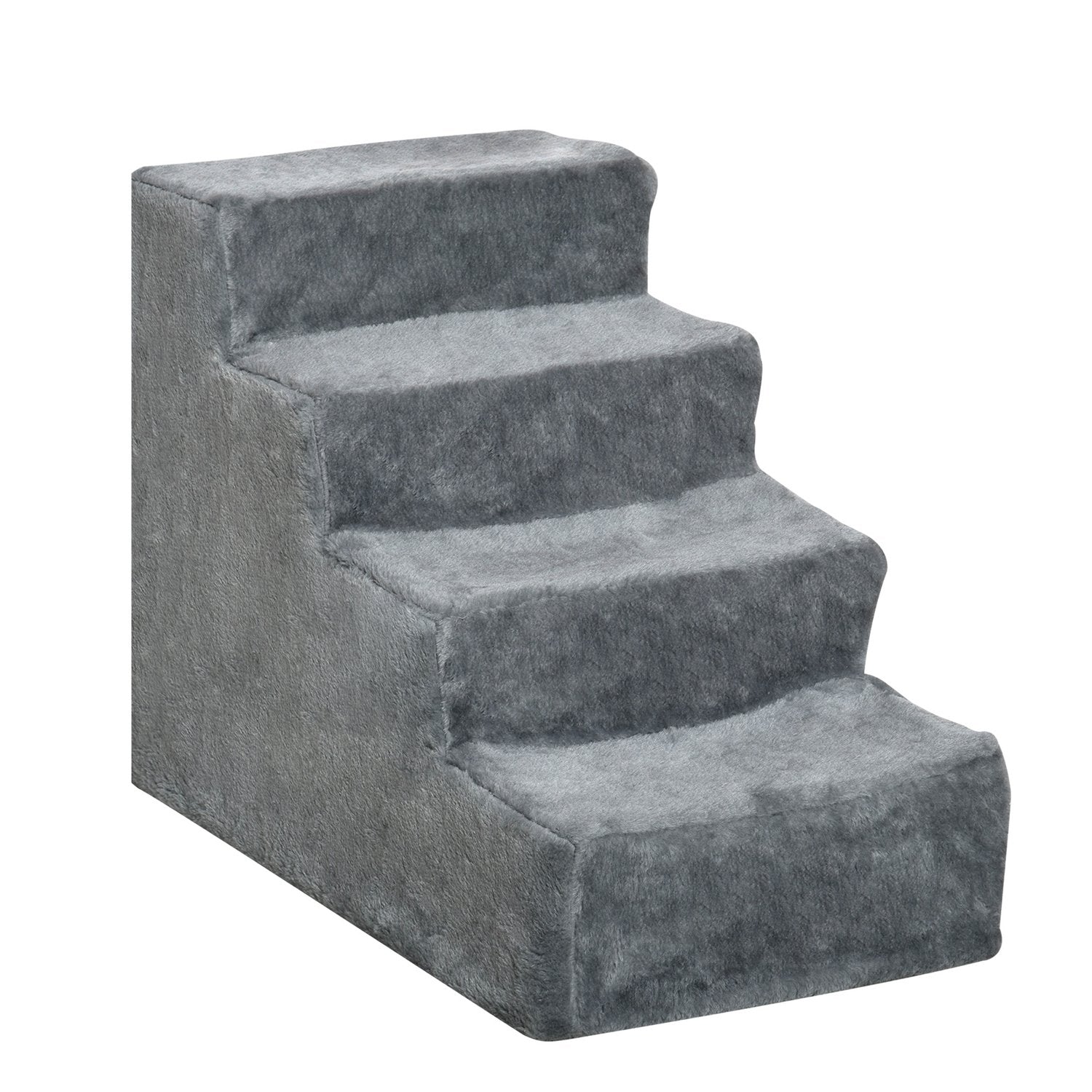 Huisdiertrap 4-treden hondenhelling, pluche hoes, grijs, 60x35x44 cm