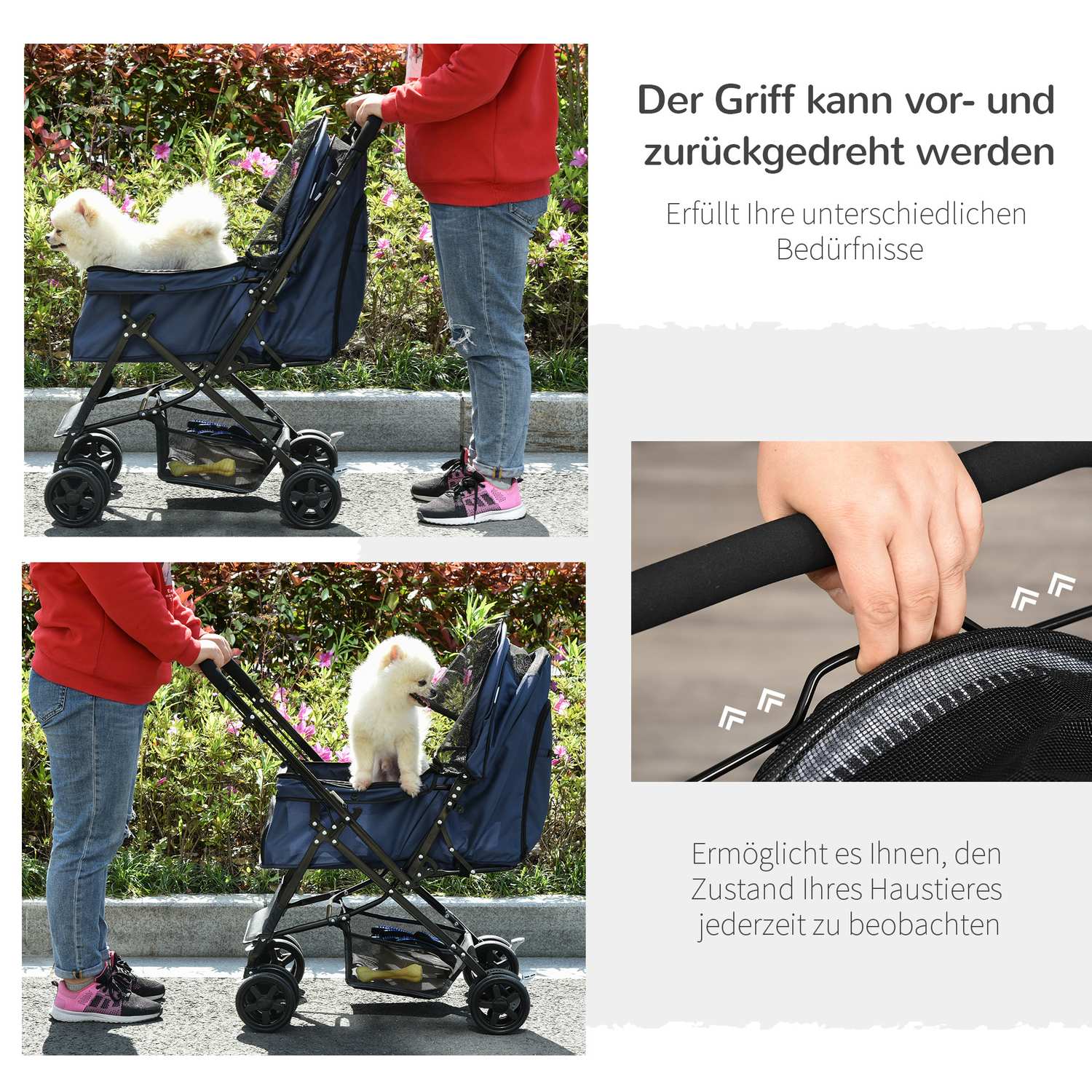 Husdjursvagn för små hundar & katter, Oxford Blue 76,5x52x95cm