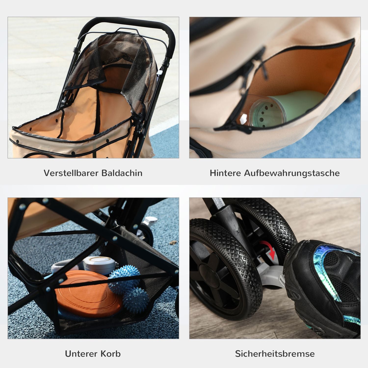 Husdjursvagn för små hundar och katter – Ljusbrun, 76,5 cm