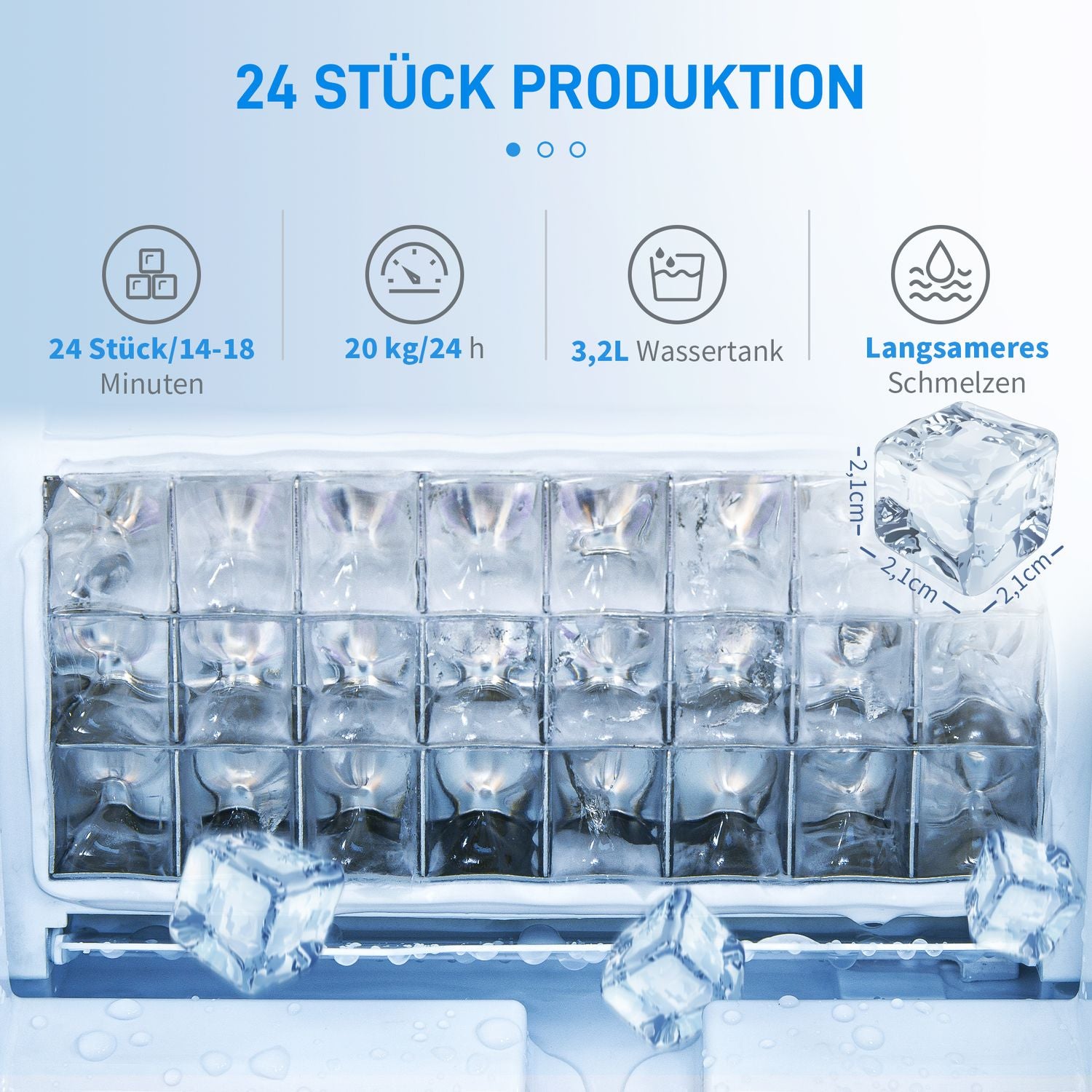 Ice Cube Maker, 20 Kg/24H, självrengörande rostfritt stål