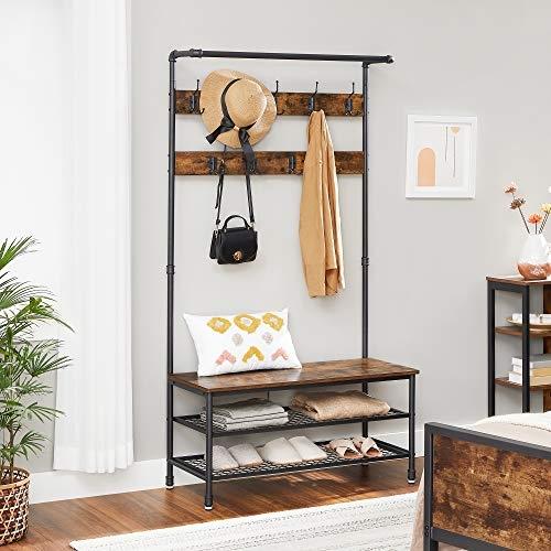 Industrial Pipe Coat & Shoe Rack med bänk och krokar