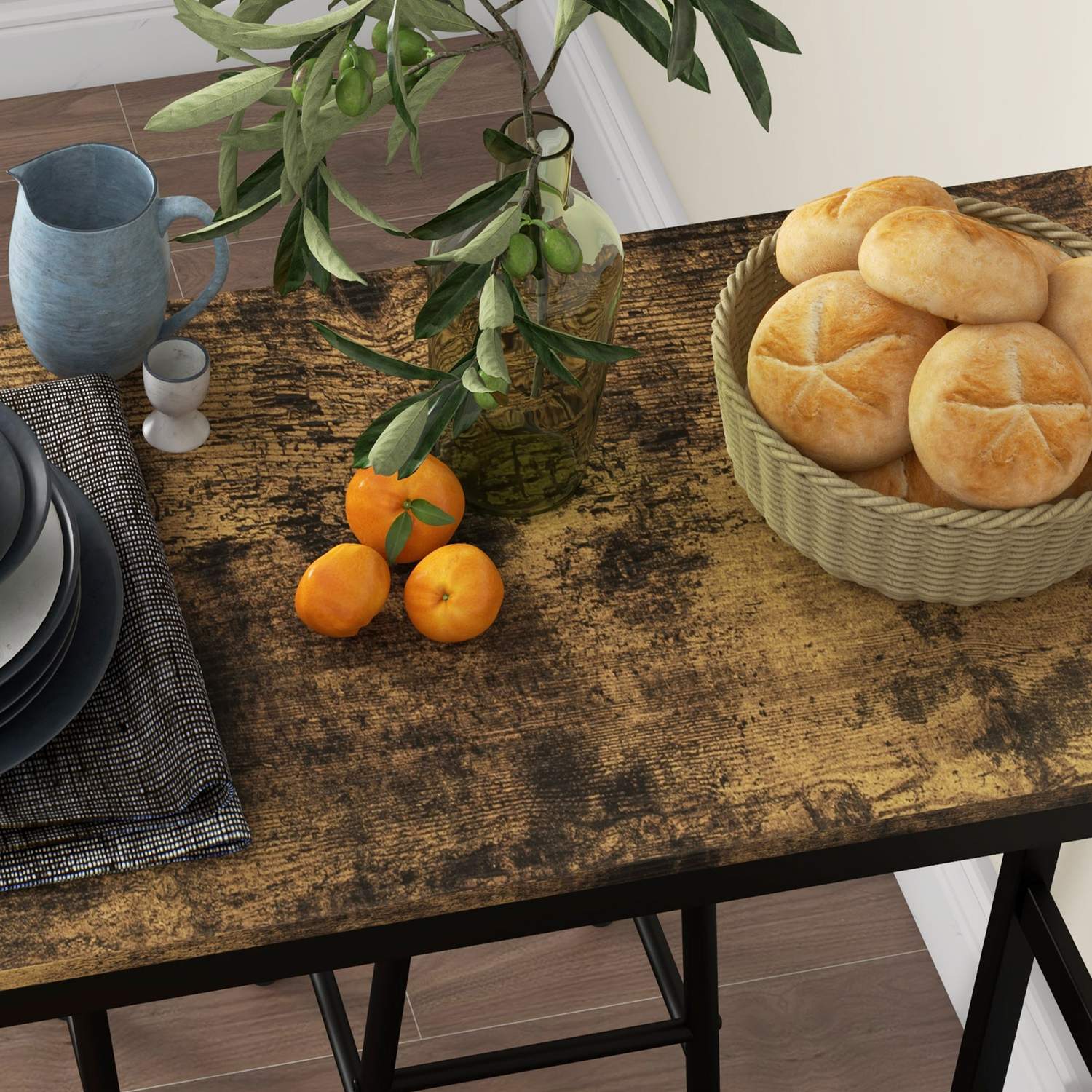 Industriell barbordsset med pallar, rustikt brunt stål