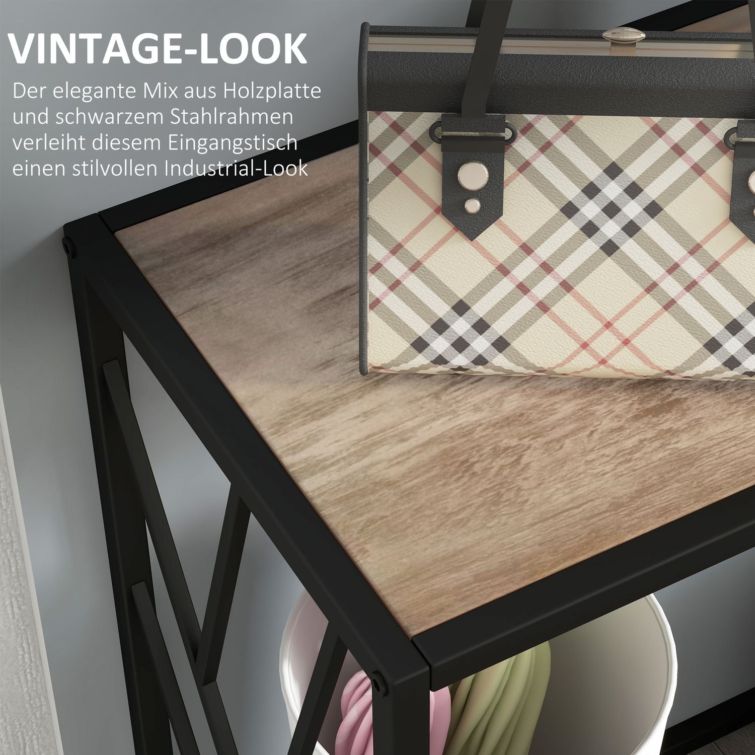 Industriell konsolbord, stålben, 120x35x75 cm, brun