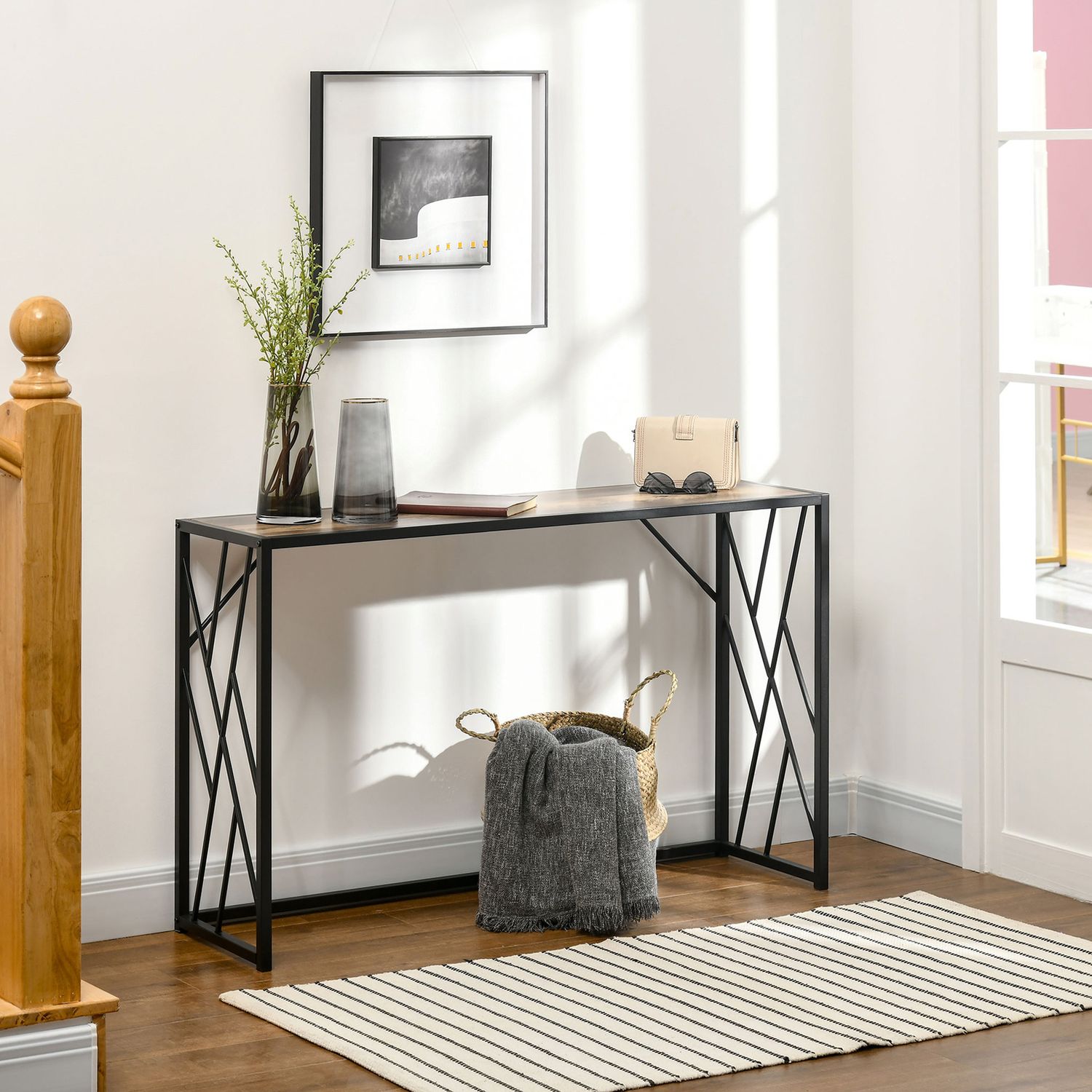 Industriell konsolbord, stålben, 120x35x75 cm, brun