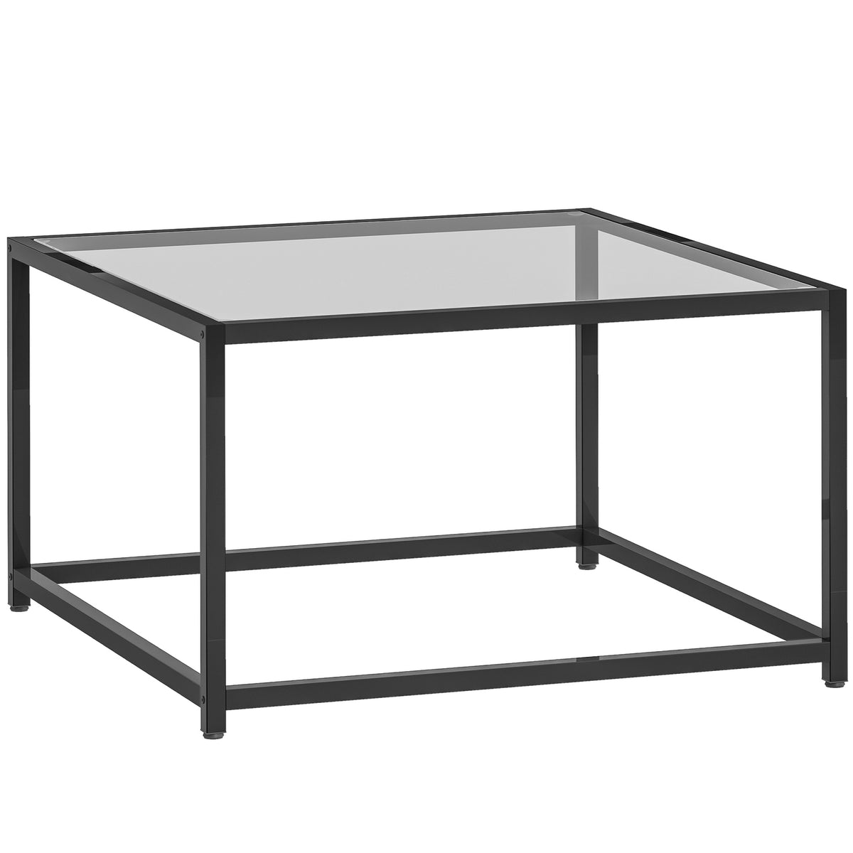 Industriële salontafel, gehard glas & staal, 68x68 cm