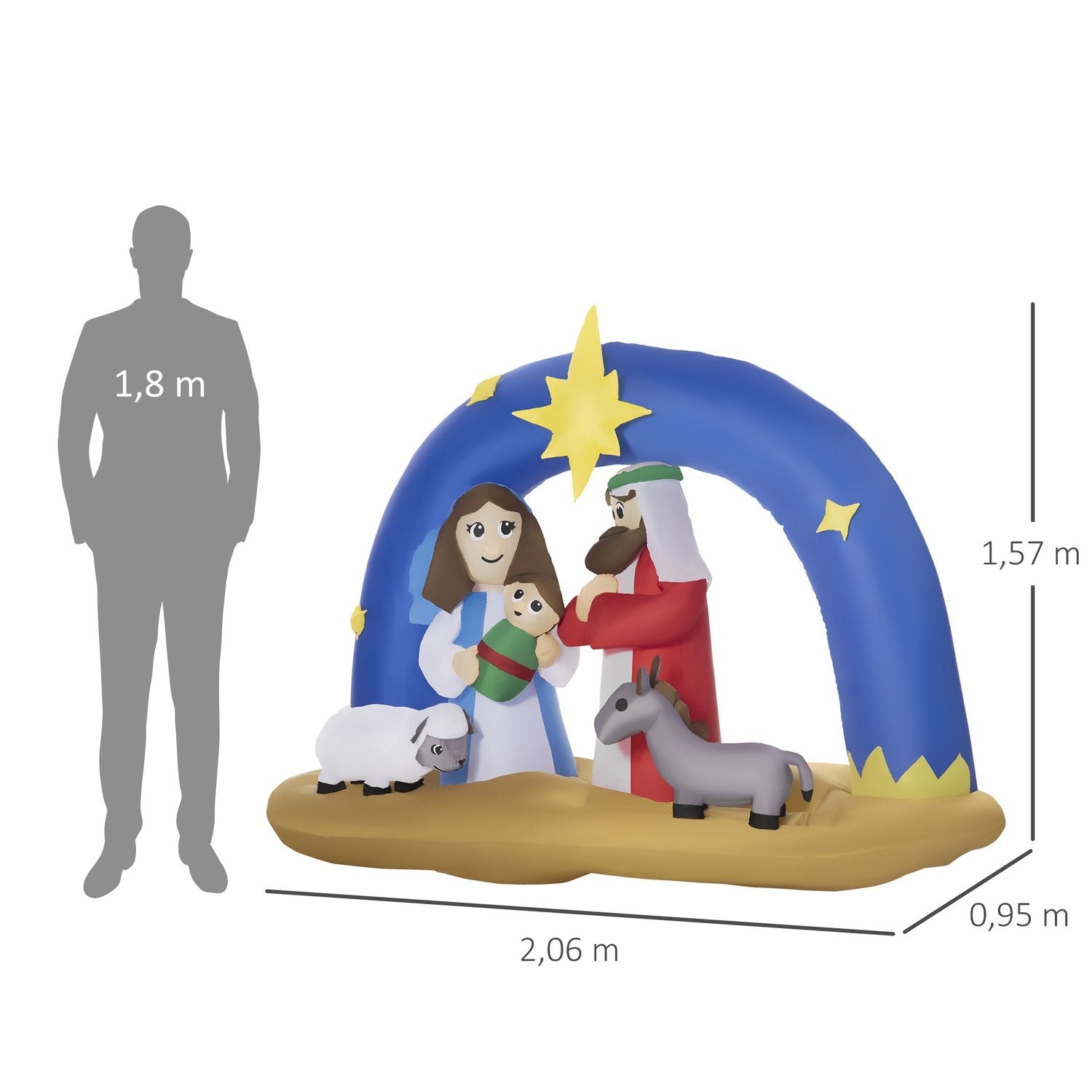 Uppblåsbar Juldekoration Bibelbåge Av Jesu Födelse 1,57 M Julkrubba Med Valv Och Led Vattentät Blå + Brun 206X95X157 Cm