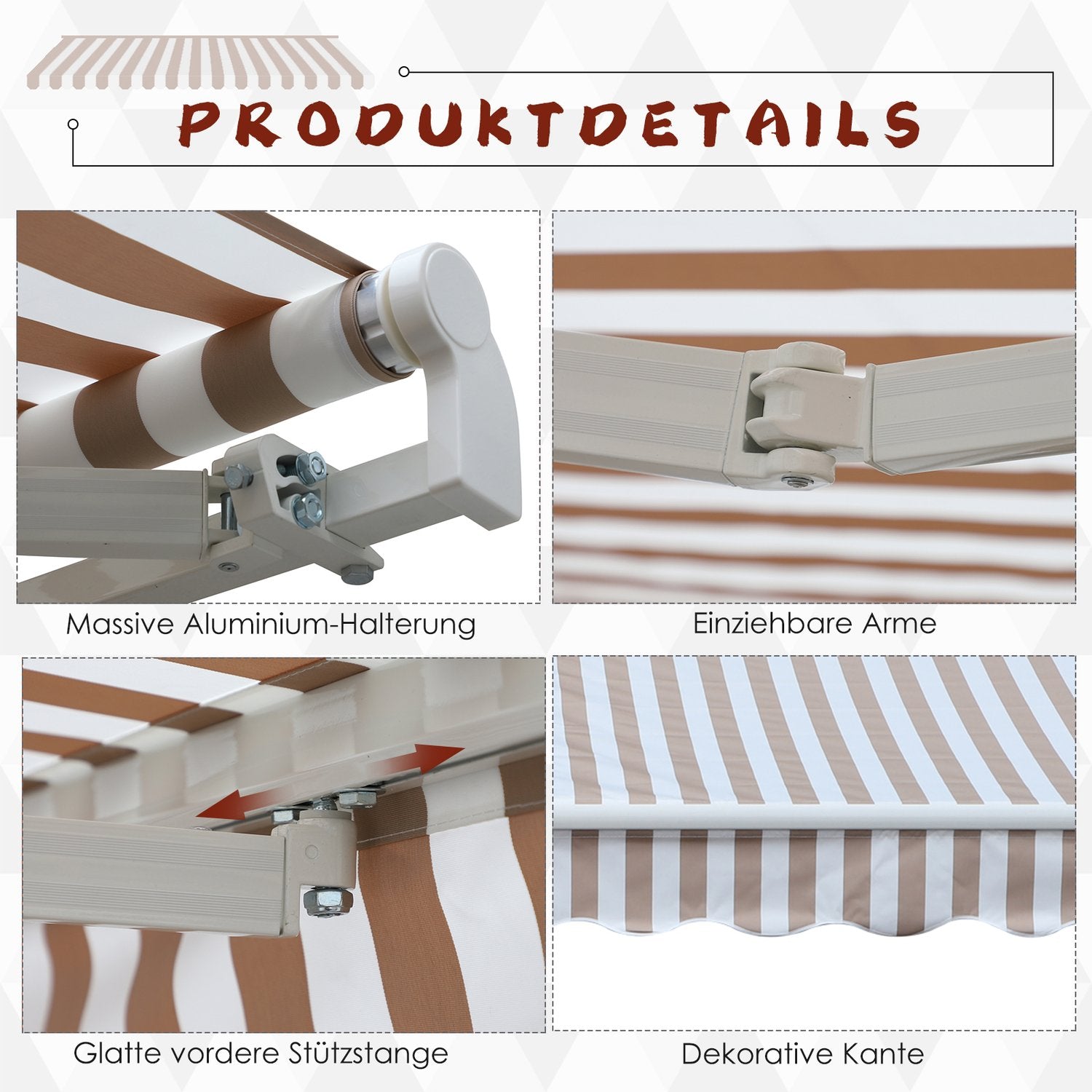 Infällbar markis med handvev, 3x2,5m, solskydd