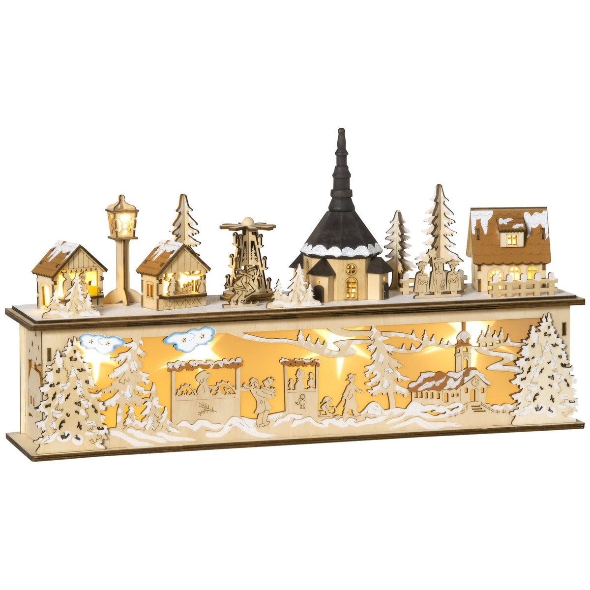 Dekorace vánoční vesničky, zimní krajina s LED osvětlením, 45x10x25 cm