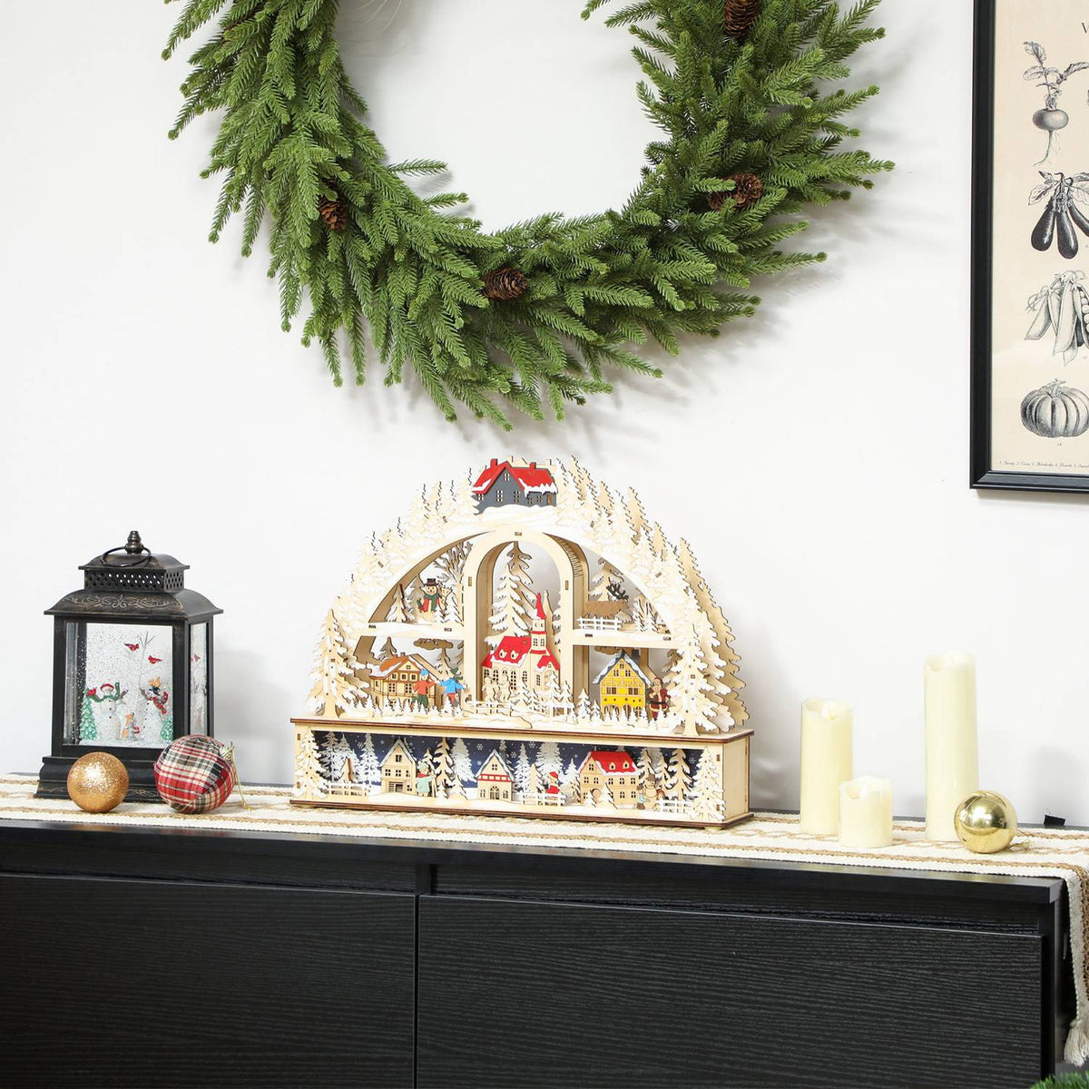 Kerstdorp met LED-verlichting, 45 cm, hout