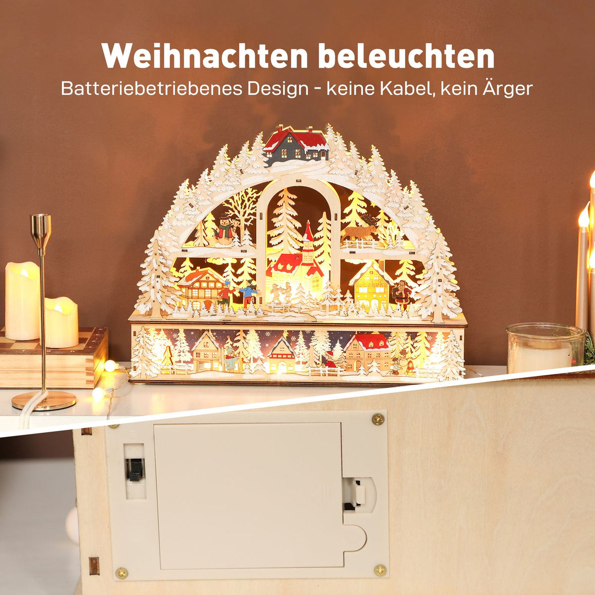 Kerstdorp met LED-verlichting, 45 cm, hout