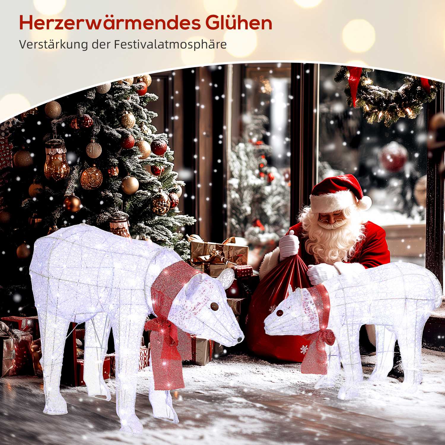 Kerstdecoratie met ijsberen, 140 leds, waterbestendig, timer