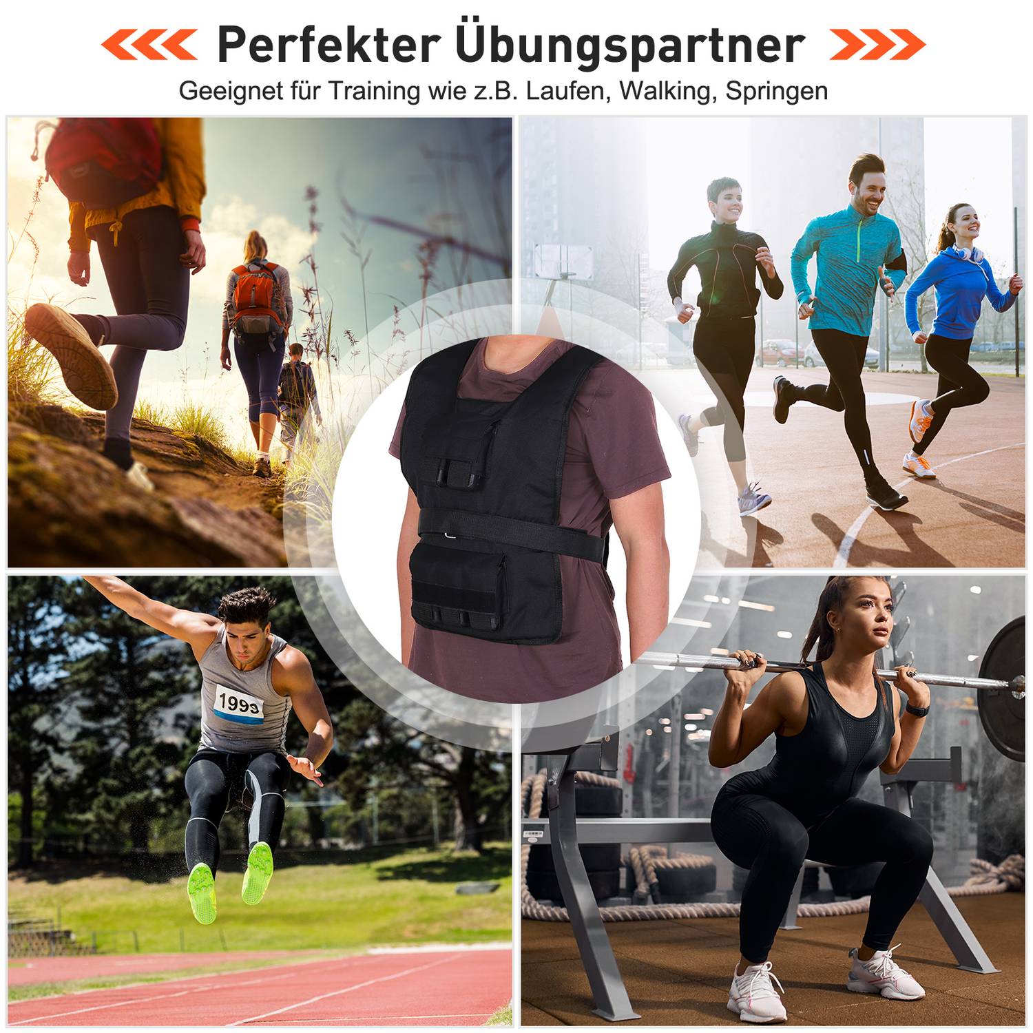 Justerbar 20 kg träningsväst – Oxford Material, Svart