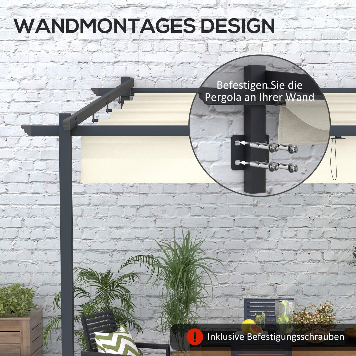 Justerbar 3 x 3m Pergola Gazebo Canopy för uteplats och trädgård