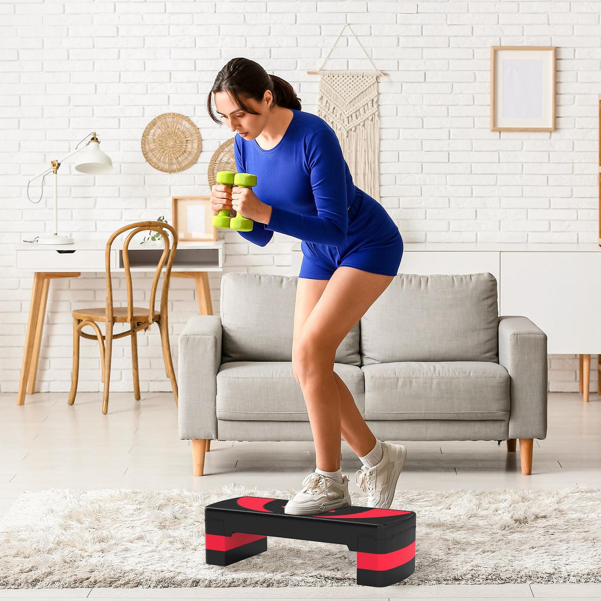 Justerbar Aerobic Stepper – 3 höjder för fitness, röd