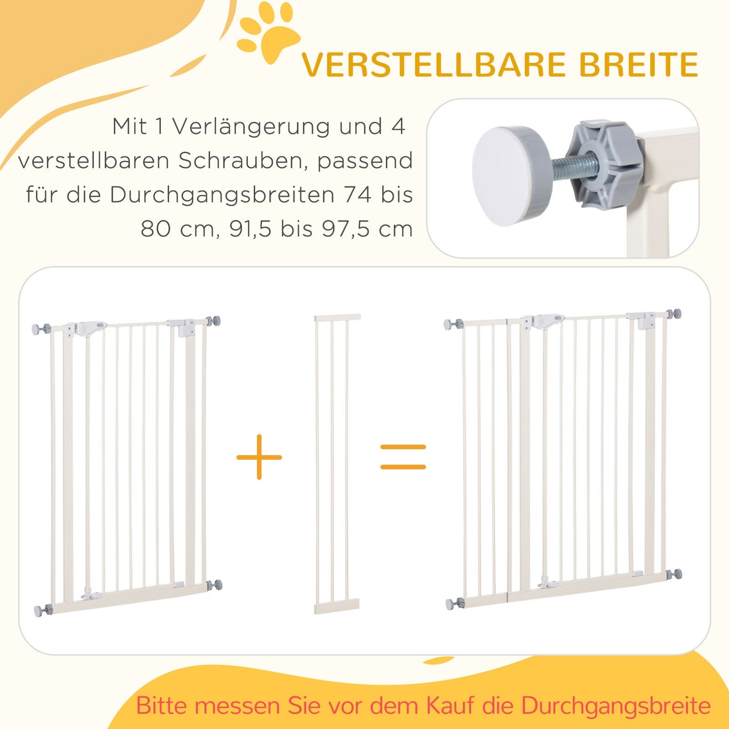 Justerbar Pet Safety Gate, No Drill, Dubbellås, 97,5-104,1 cm