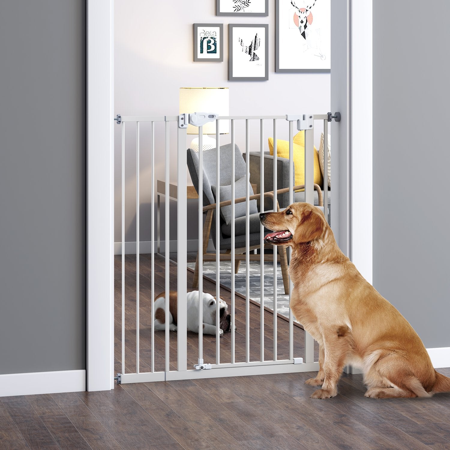 Justerbar Pet Safety Gate, No Drill, Dubbellås, 97,5-104,1 cm