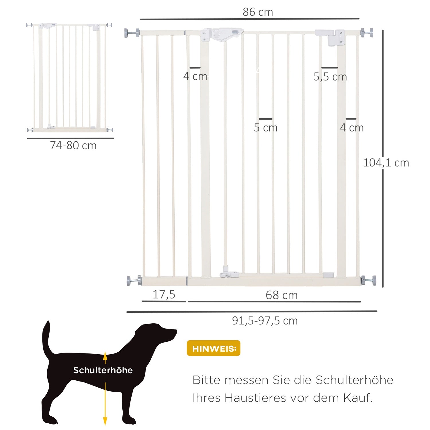 Justerbar Pet Safety Gate, No Drill, Dubbellås, 97,5-104,1 cm