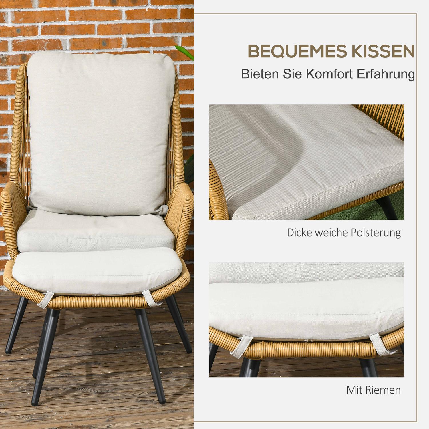 Justerbar Rattan Relax Stolset med kudde – utomhusbruk