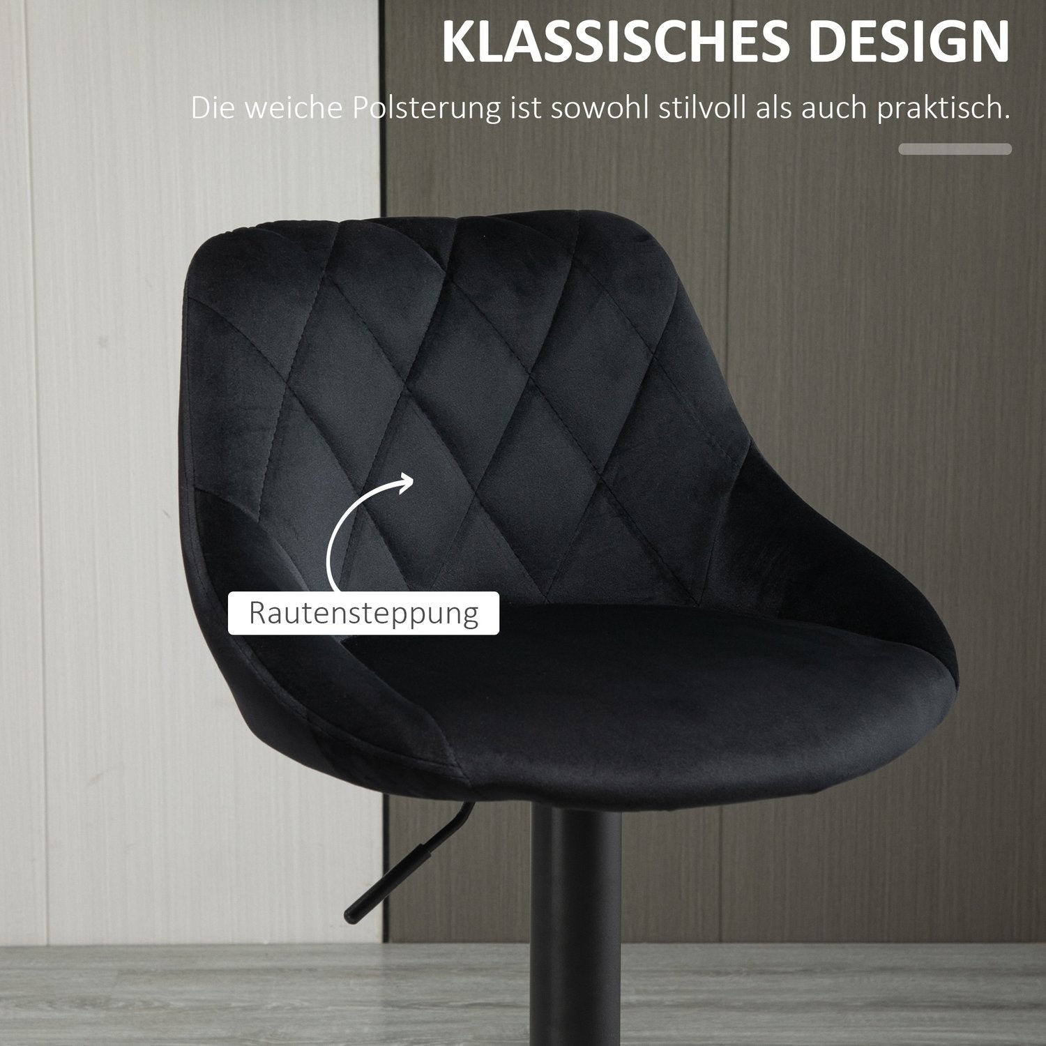 Justerbara barstolar Set om 2 med ryggstöd – svart sammet