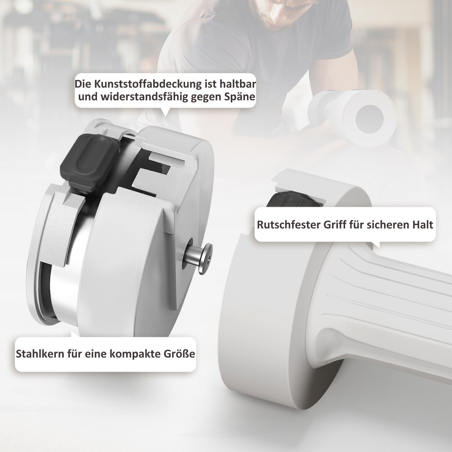 Justerbara hantlar 2 x 2,5 kg, golvvänlig, vit