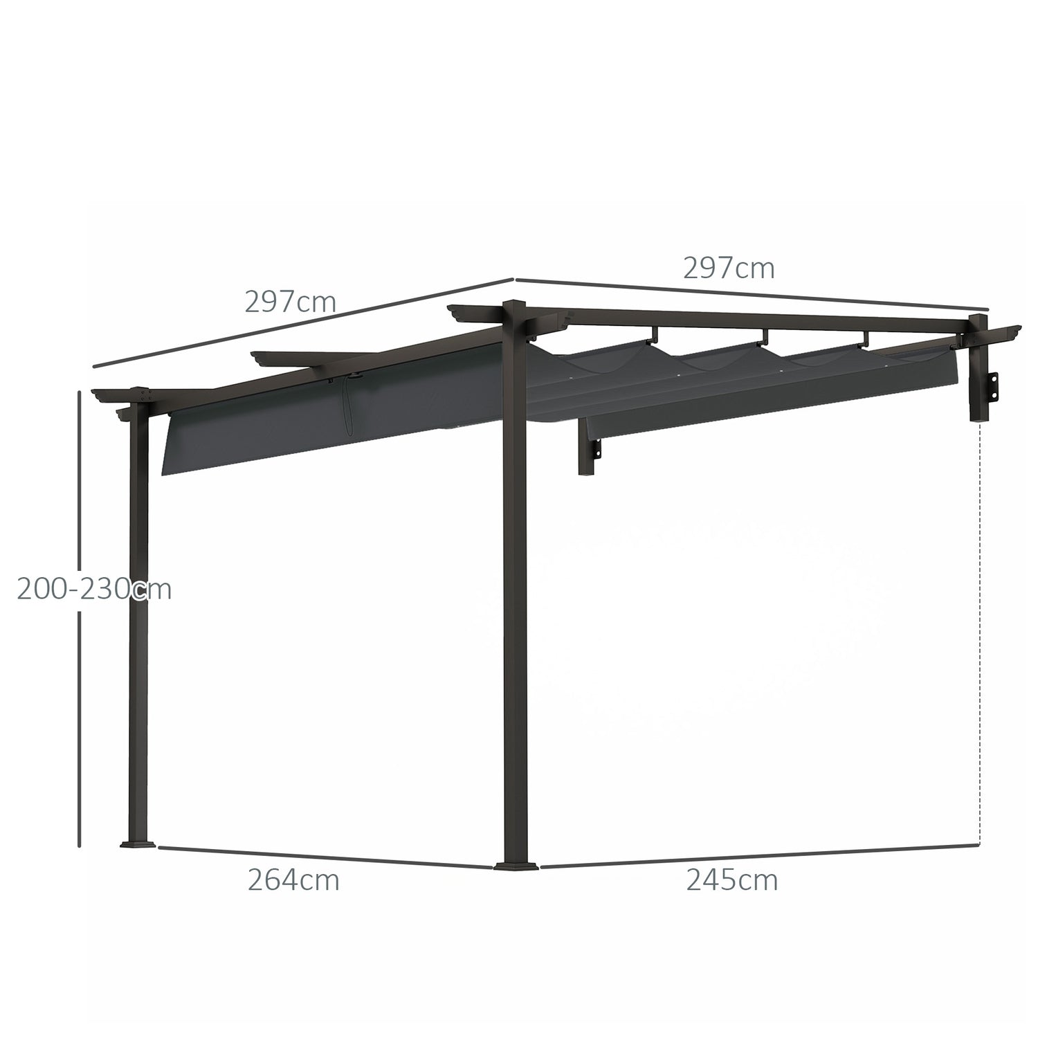 Justerbar aluminiumpergola, 3x3m, mörkgrå solskydd