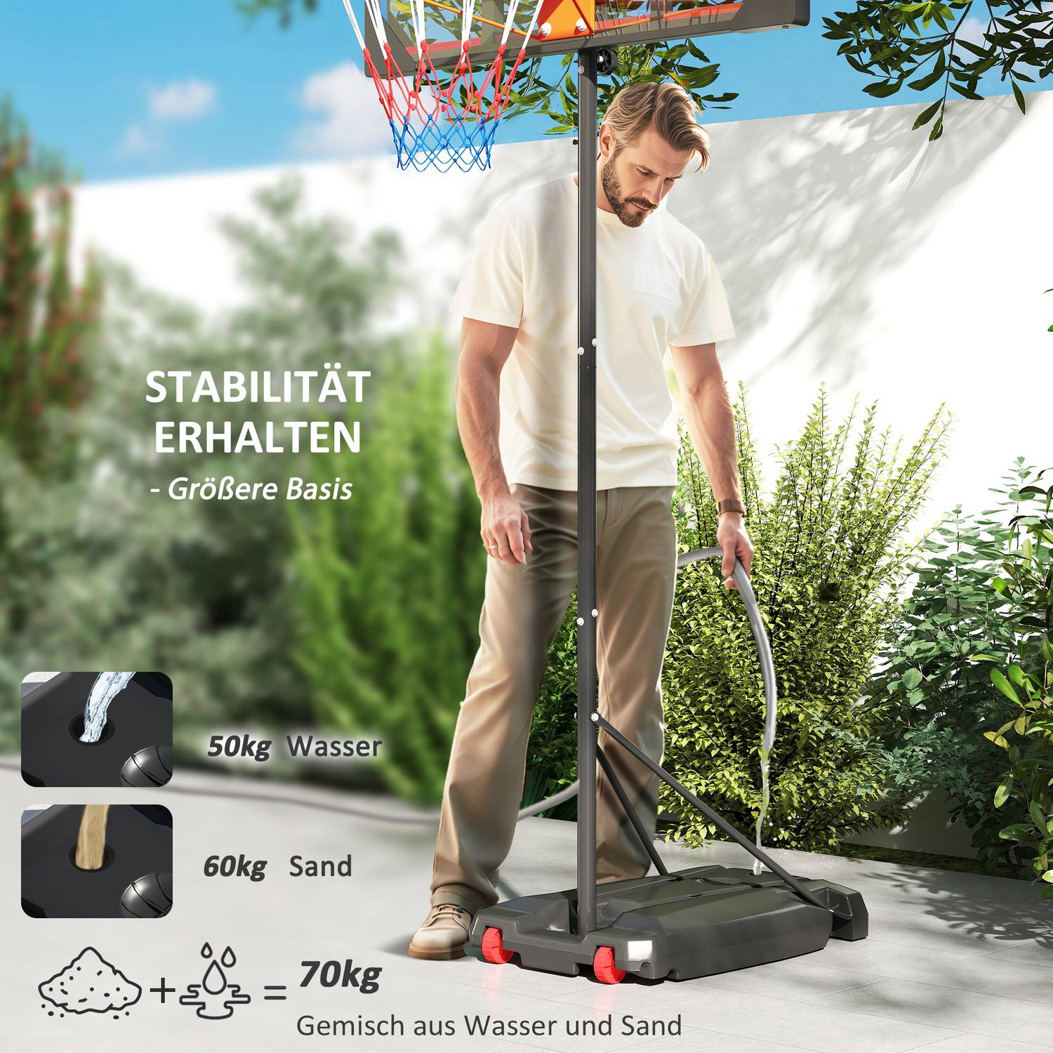 Justerbar basketbåge för barn, 210-260 cm, med hjul