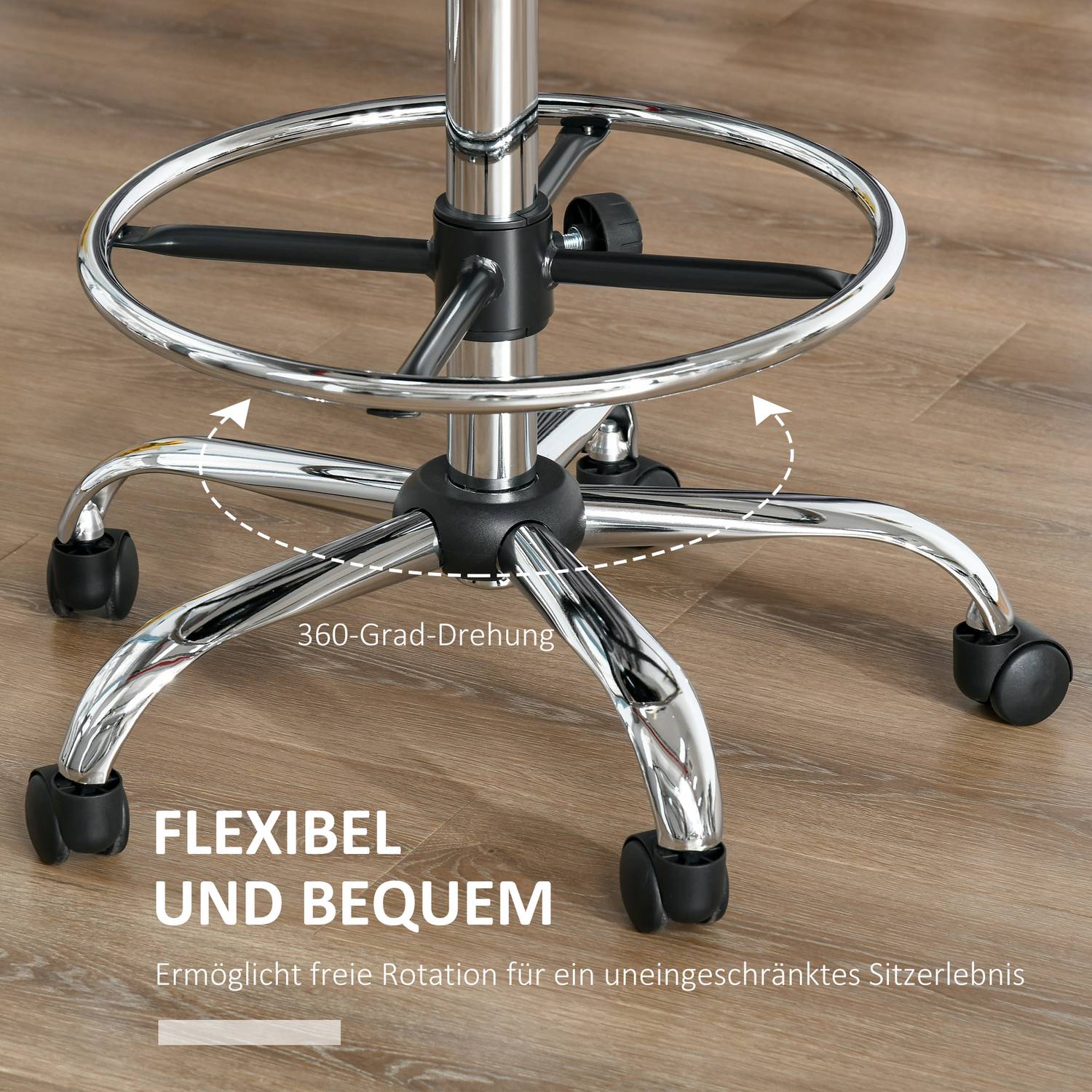 Justerbar beige PU pall med ryggstöd – 56x57x104-127cm