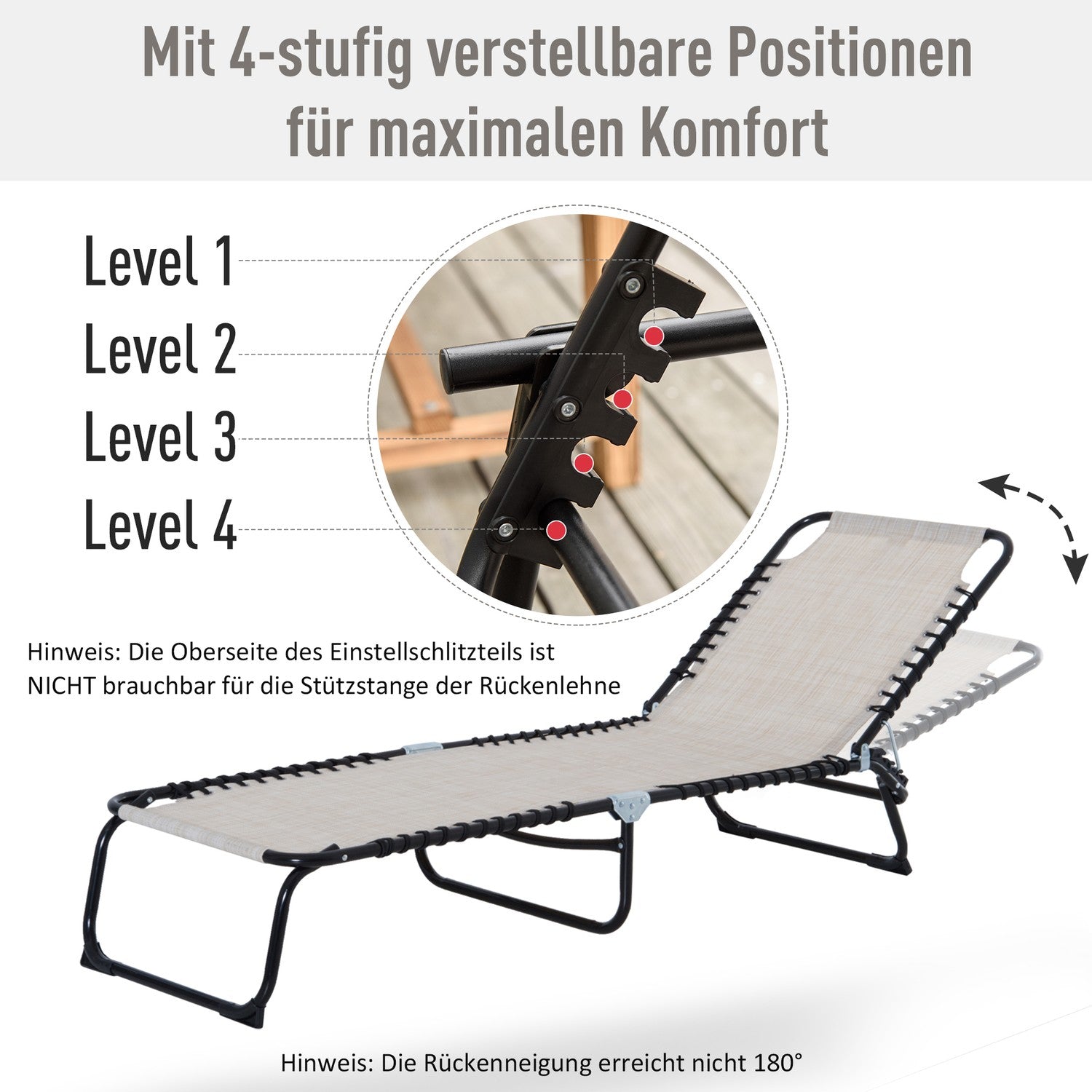 Justerbar beige solstol med 4-stegs ryggstöd