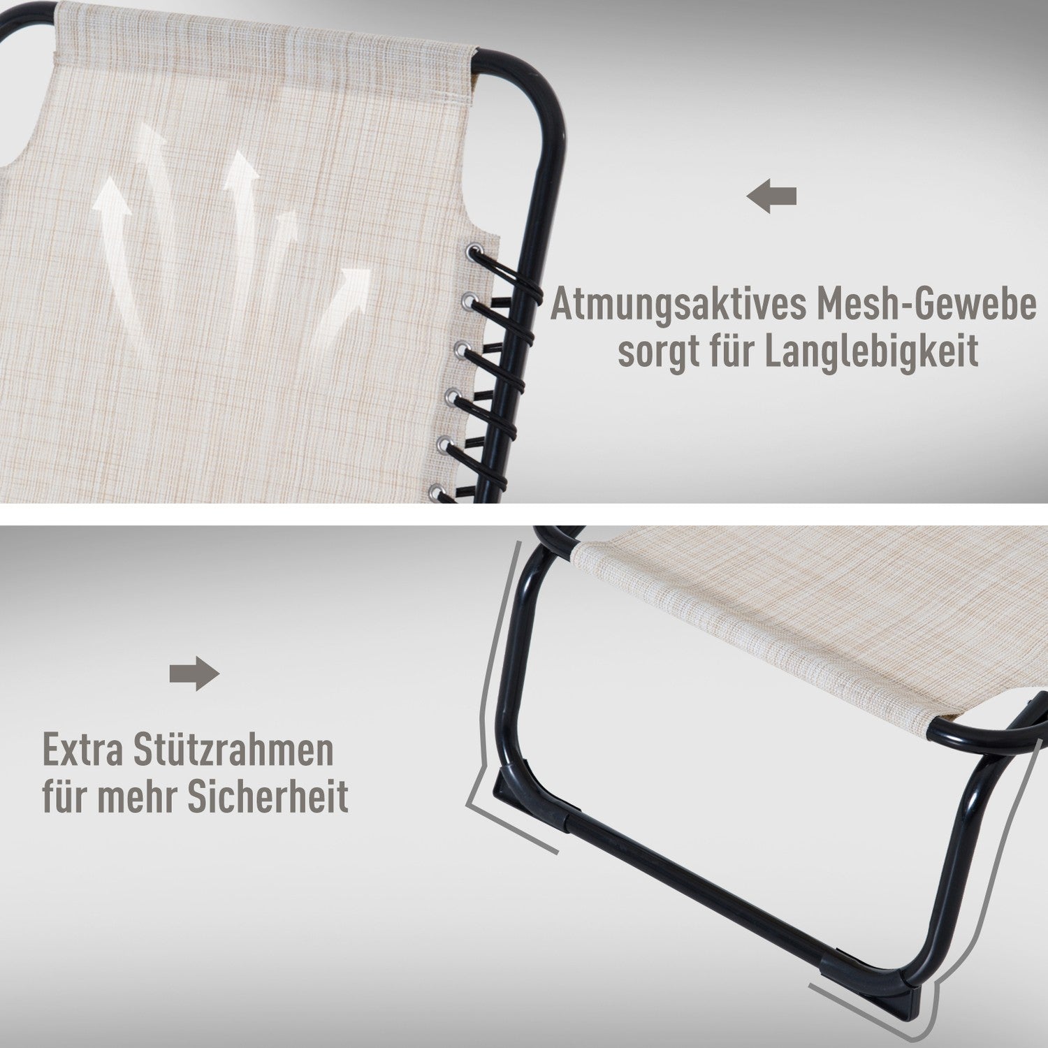 Justerbar beige solstol med 4-stegs ryggstöd