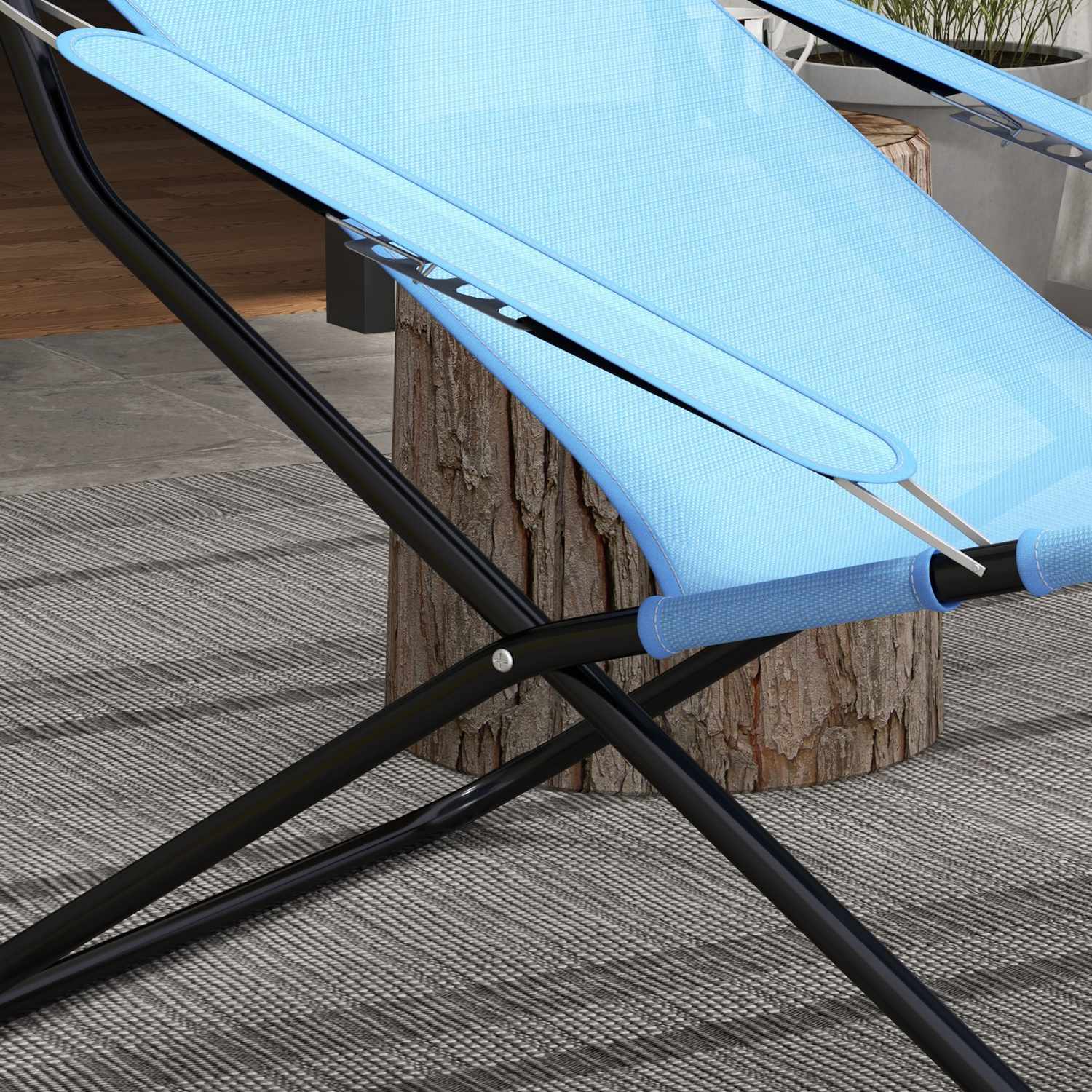 Justerbar blå campingstol, kudde, stödjer 120 kg