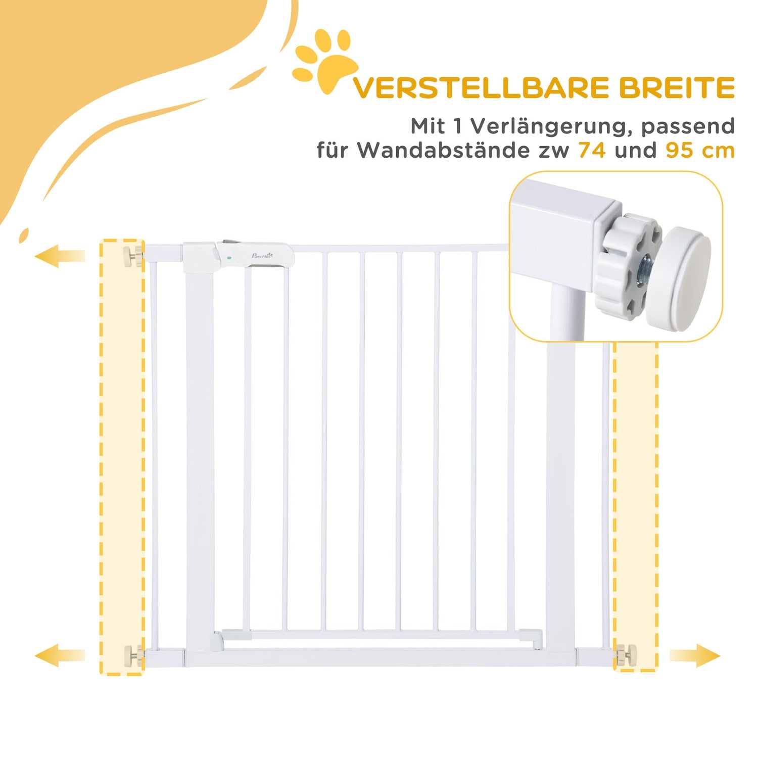 Justerbar dörrsäkerhetsgrind, automatisk stängning 75-96cm