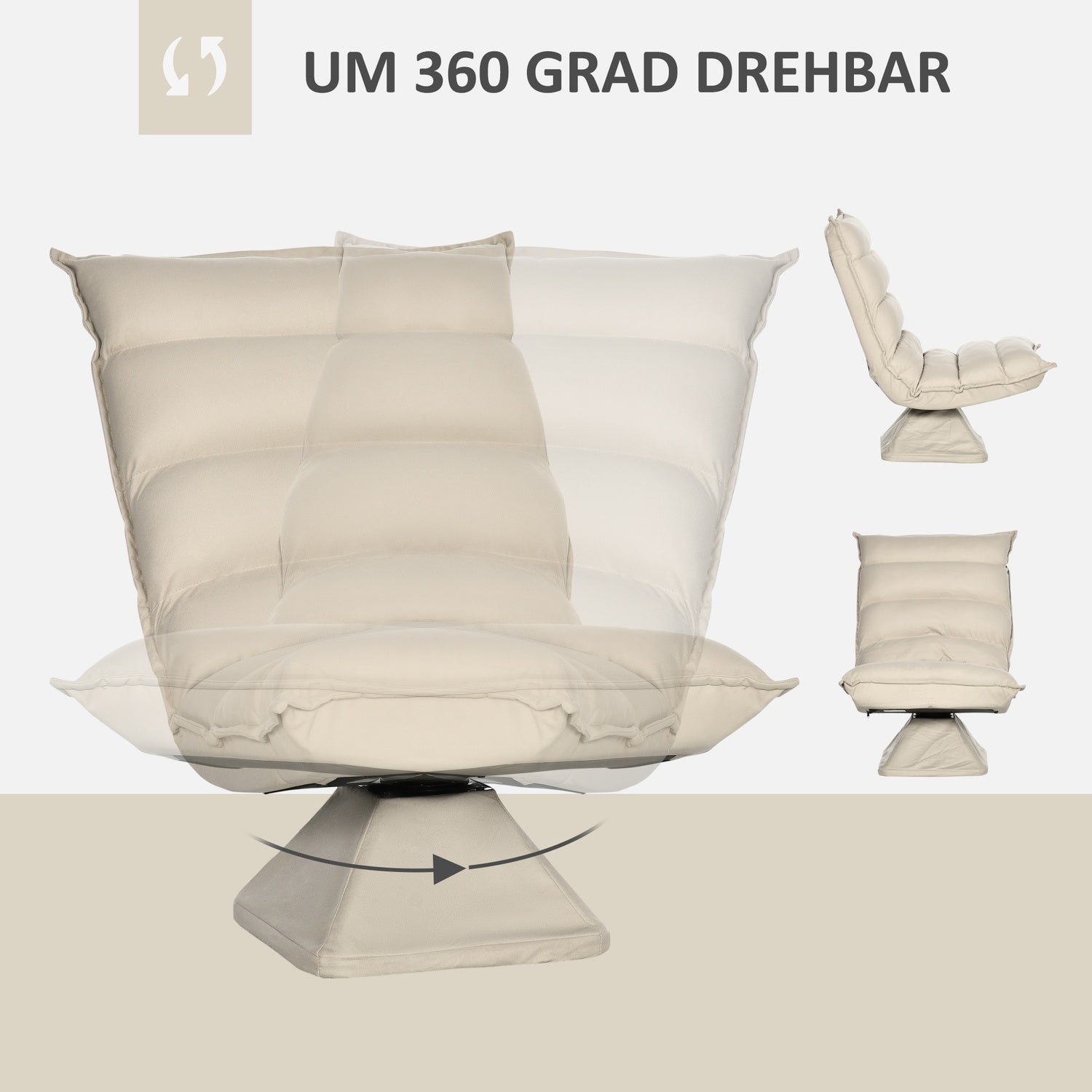 Justerbar golvstol, 360° vridbar, beige, 62x70x95 cm