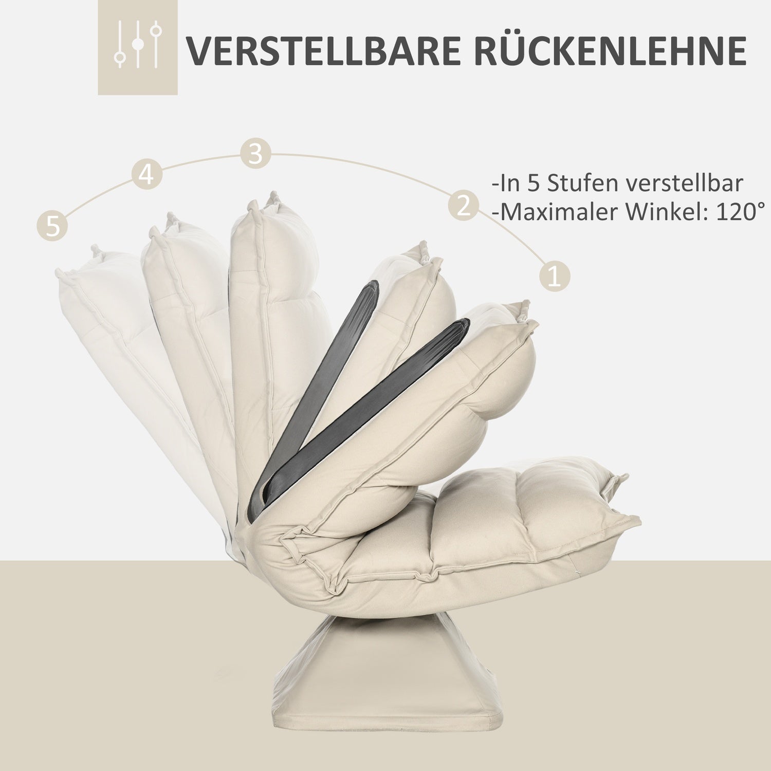 Justerbar golvstol, 360° vridbar, beige, 62x70x95 cm