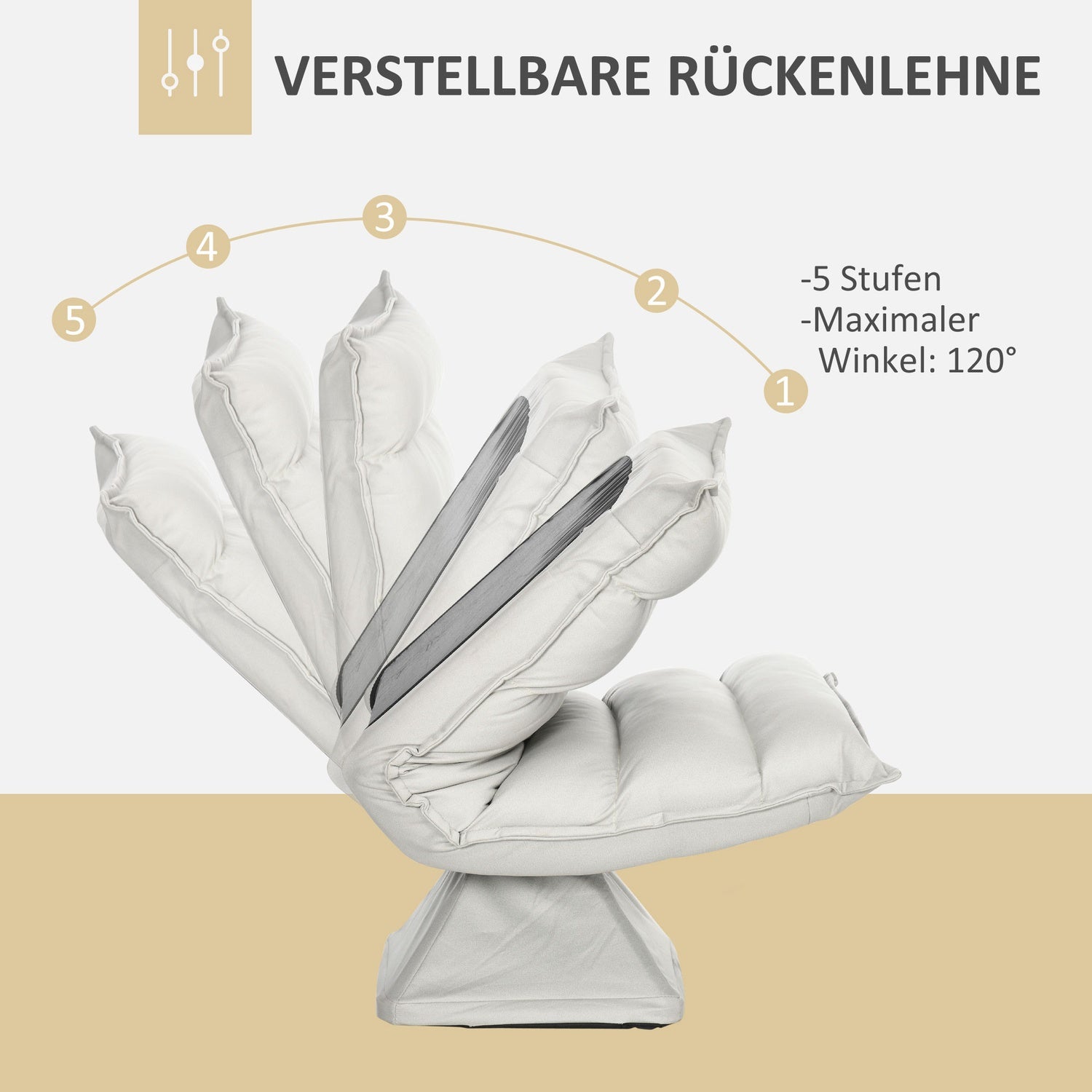 Justerbar golvstol med vridbart ryggstöd – ljusgrå