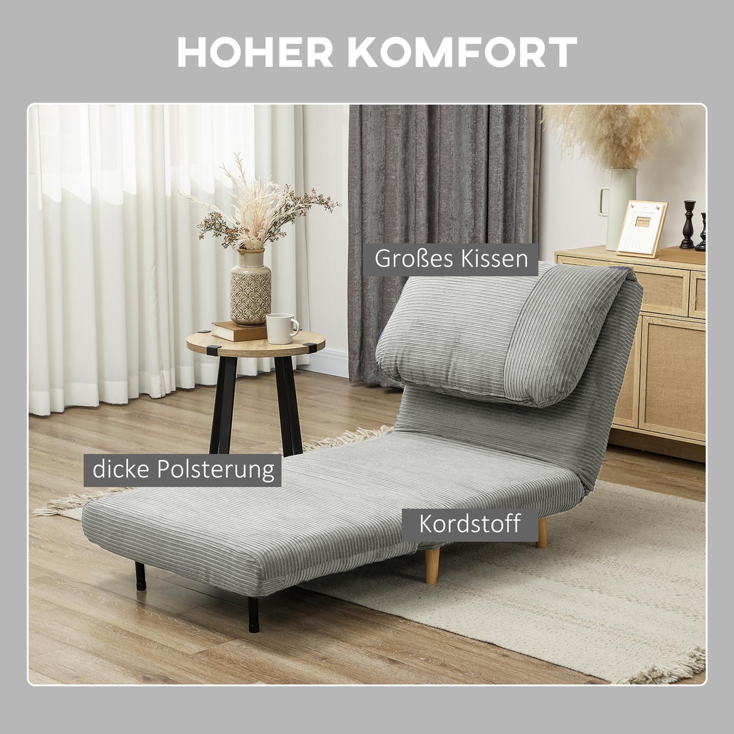 Justerbar hopfällbar bäddsoffa – Corduroy Look, Grå, 82x89x83 cm