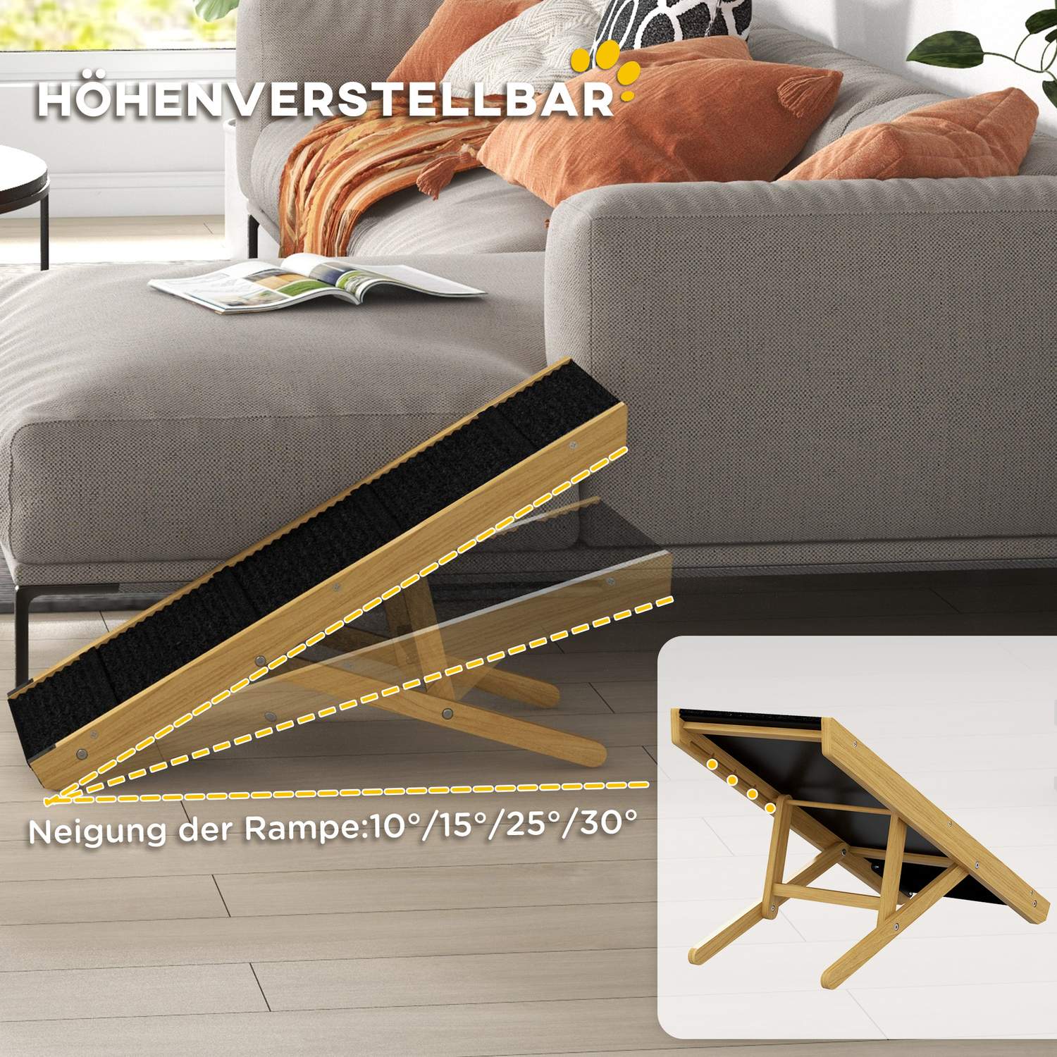 Justerbar hopfällbar hundramp, halkfri, stödjer upp till 15 kg