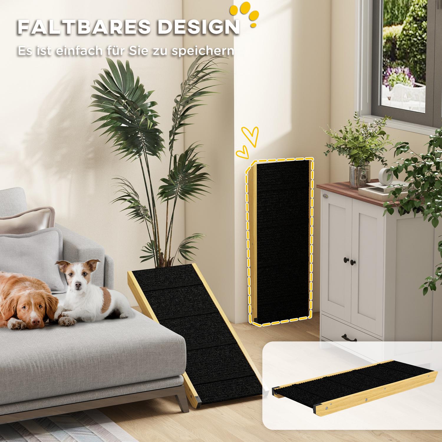 Justerbar hopfällbar hundramp, halkfri, stödjer upp till 15 kg