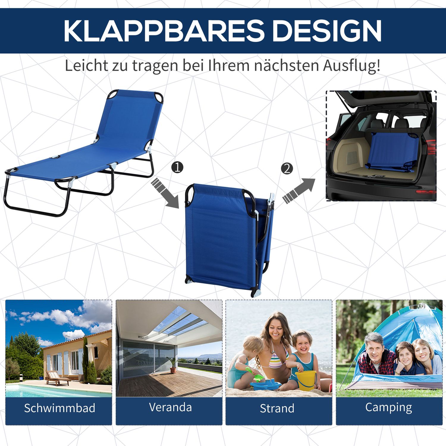 Justerbar hopfällbar solstol med kapell – Oxford-tyg