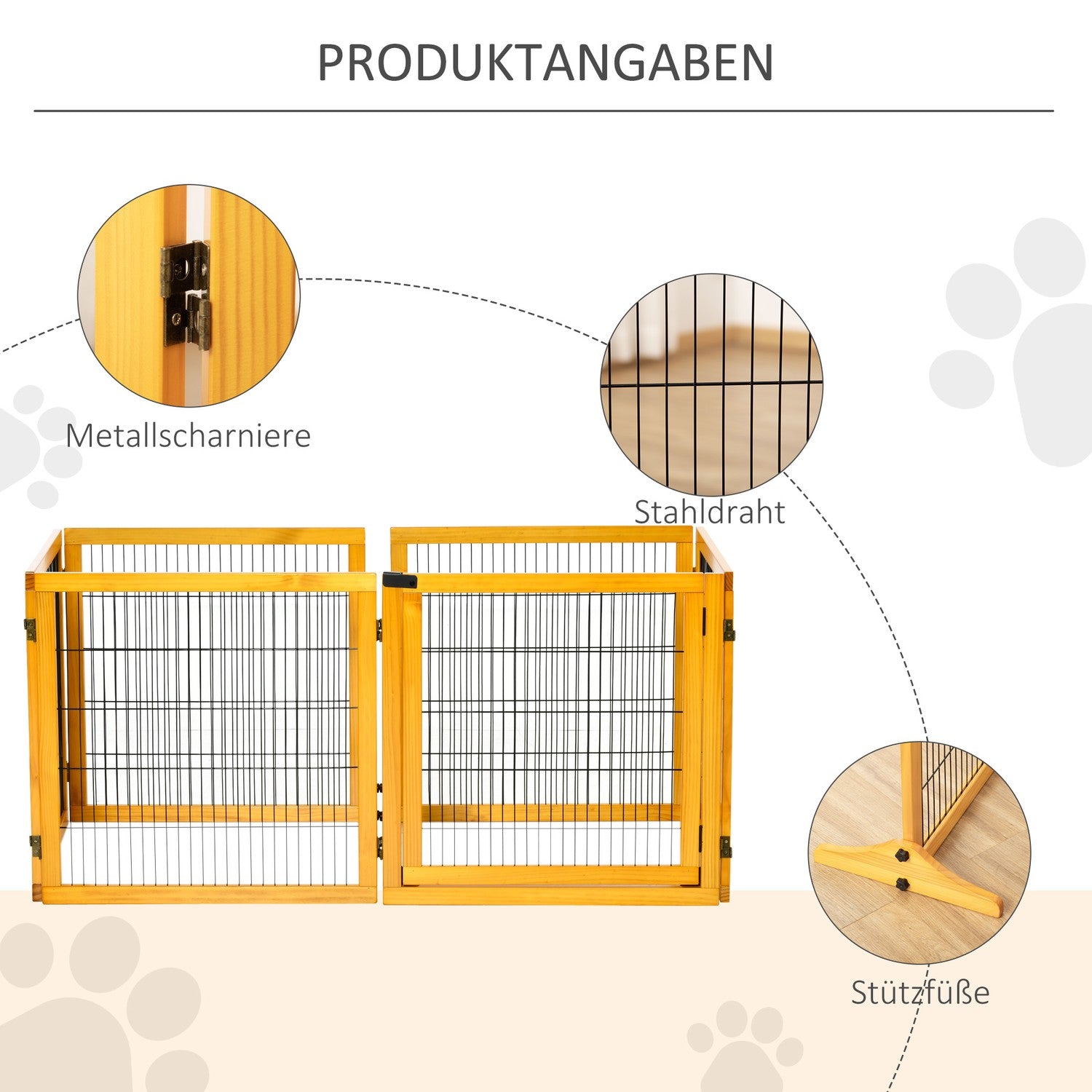 Justerbar hundgrind av trä – hopfällbar trappbarriär, 6 paneler