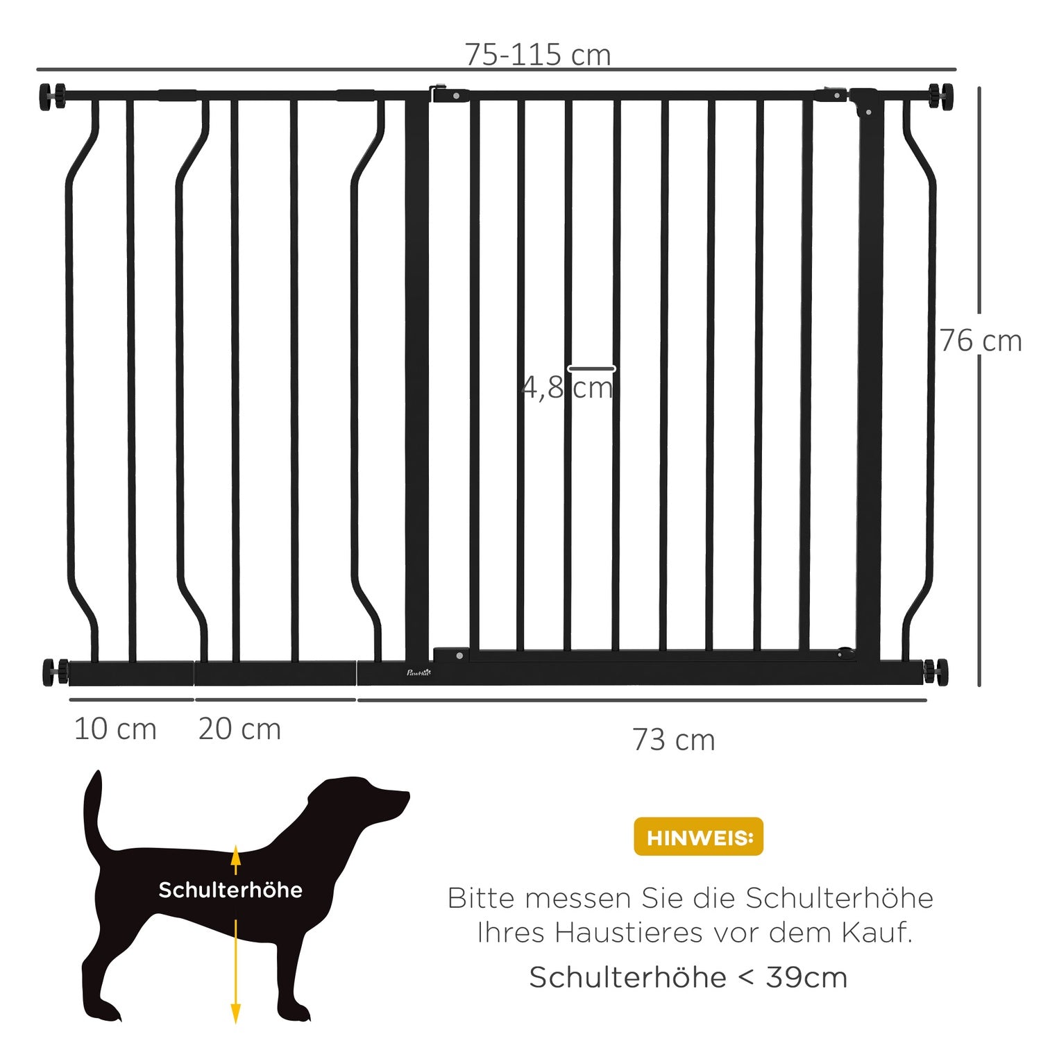Justerbar hundport, ingen borrning, tvåvägsöppning, svart