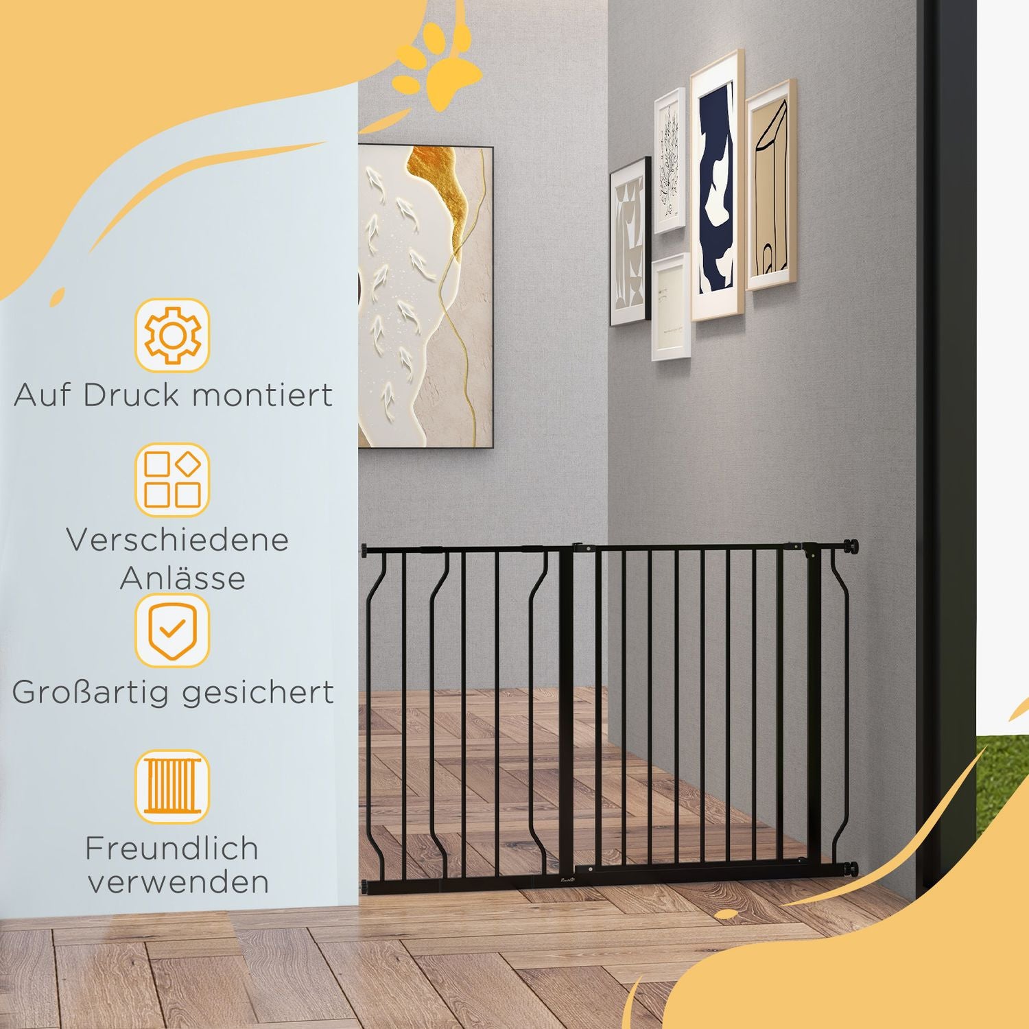 Justerbar hundport, ingen borrning, tvåvägsöppning, svart