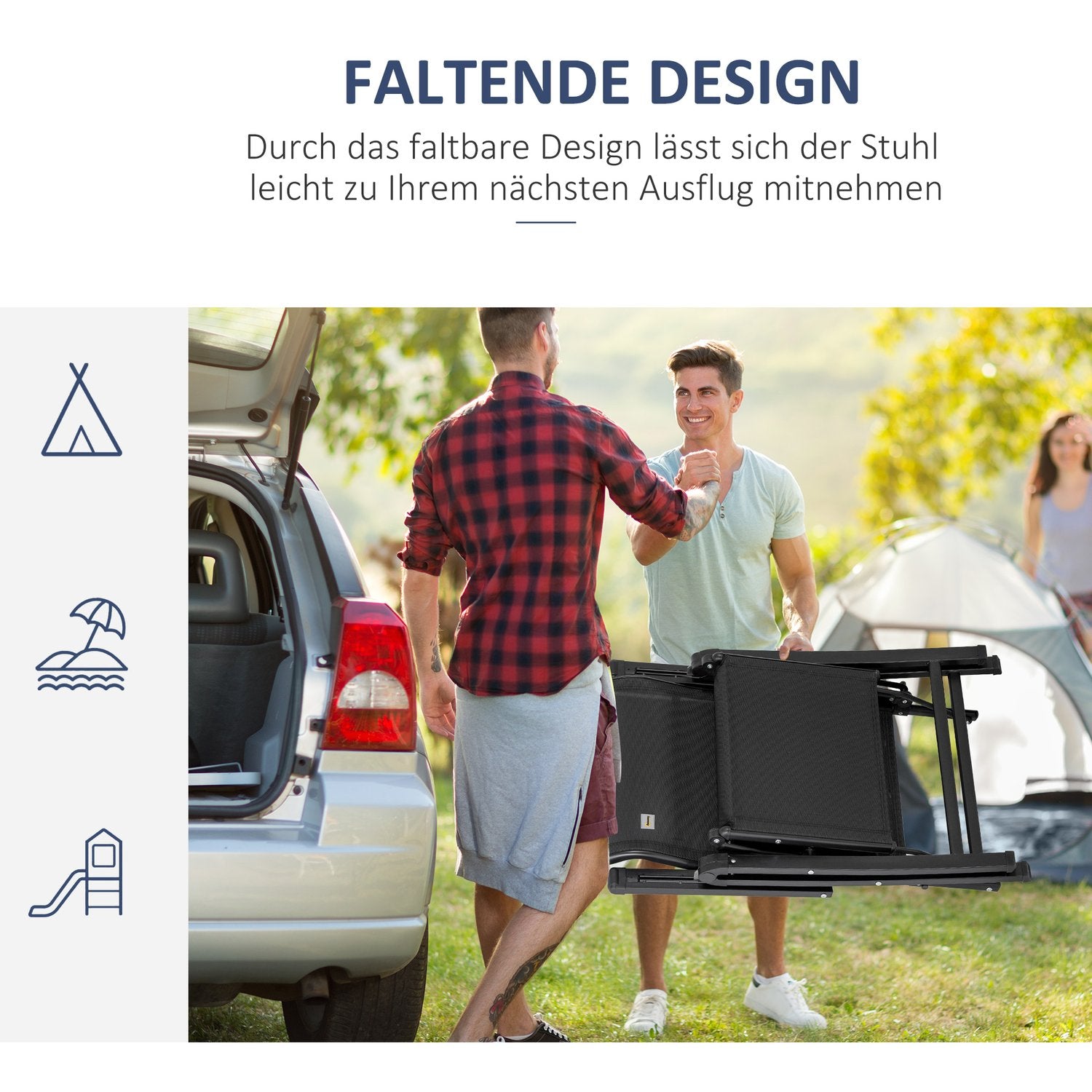 Justerbar liggande trädgårdsstol, svart textilen, stål 70x65x111 cm