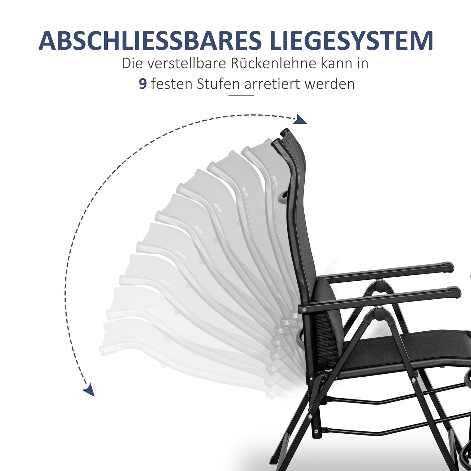 Justerbar liggande trädgårdsstol, svart textilen, stål 70x65x111 cm