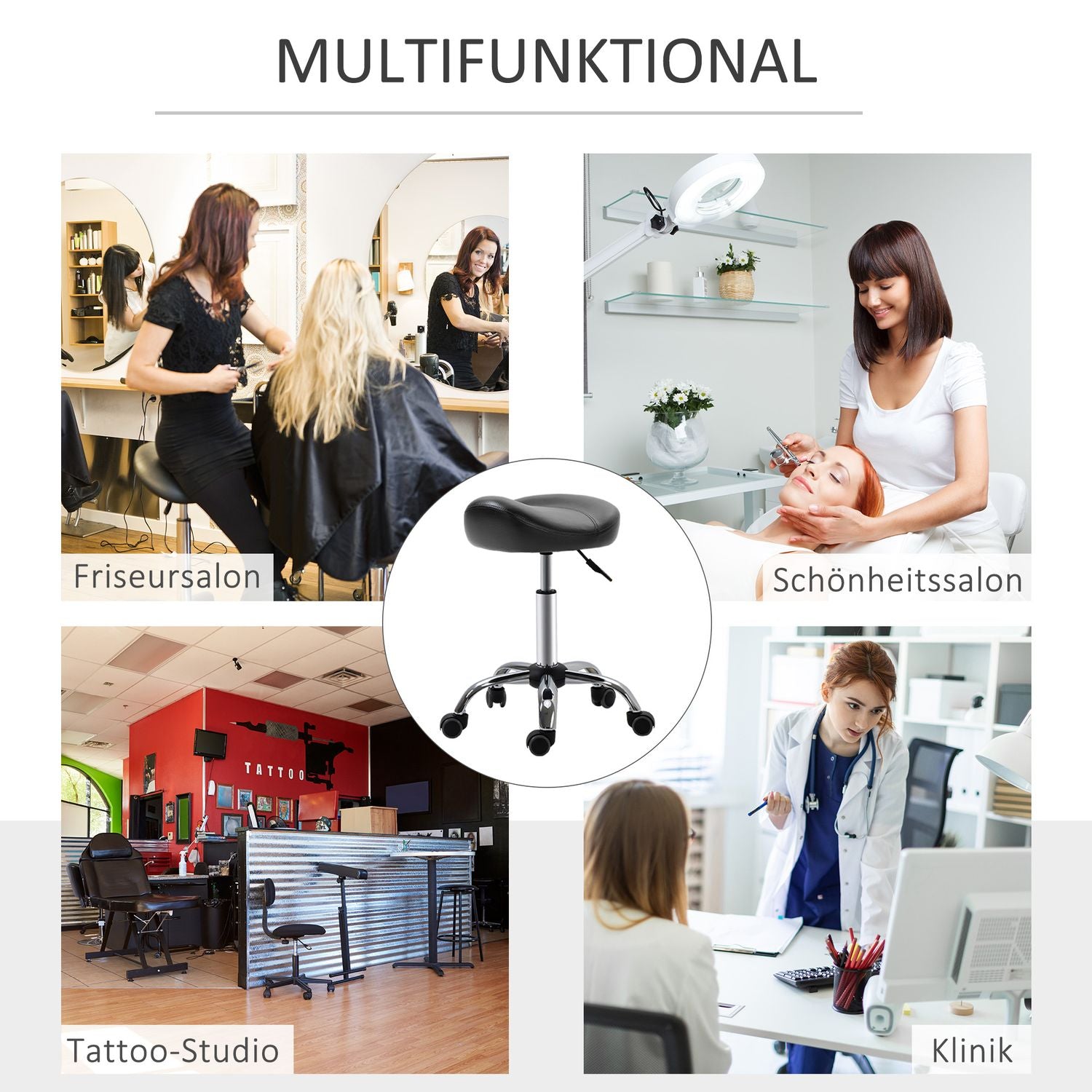 Justerbar rullpall med hjul, svart konstläder