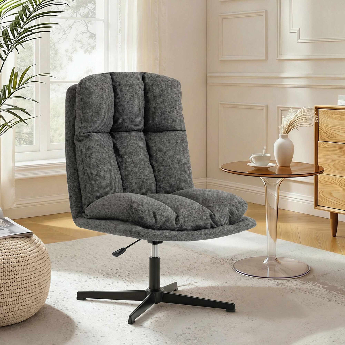 Justerbar snurrfåtölj, 62 cm sits, mörkgrå