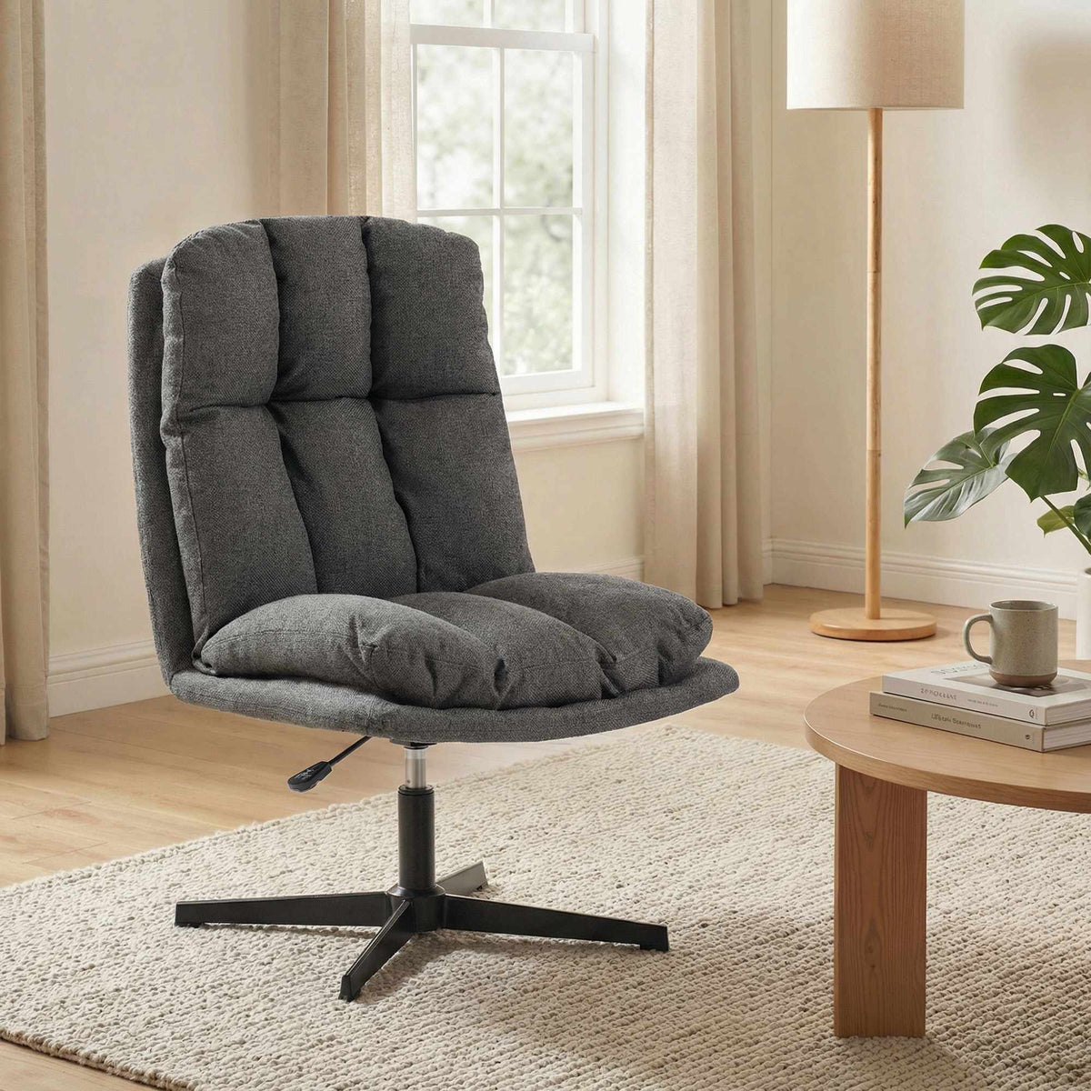 Justerbar snurrfåtölj, 62 cm sits, mörkgrå