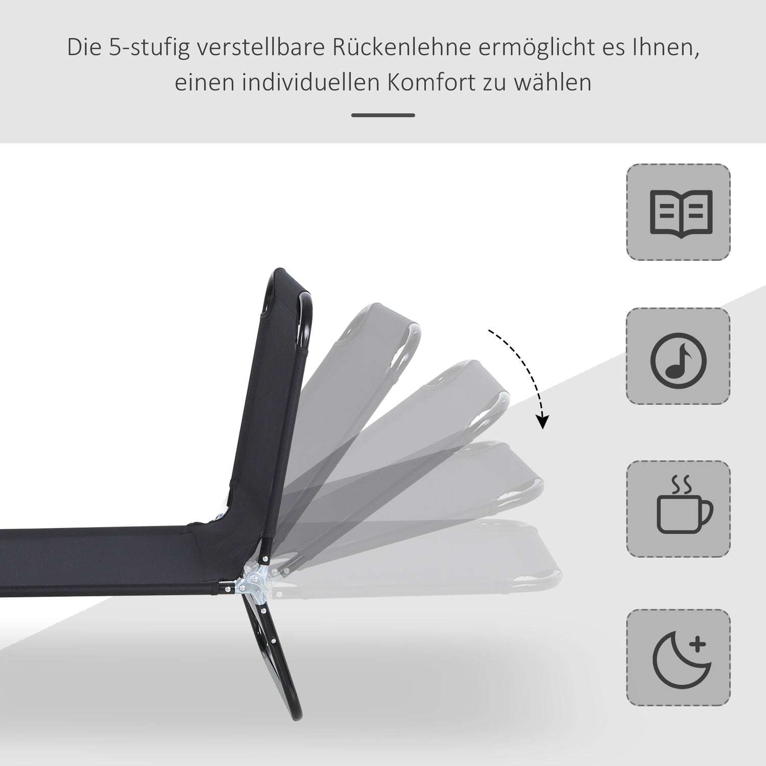 Justerbar solstol för trädgård eller balkong – 188 x 56 x 28 cm