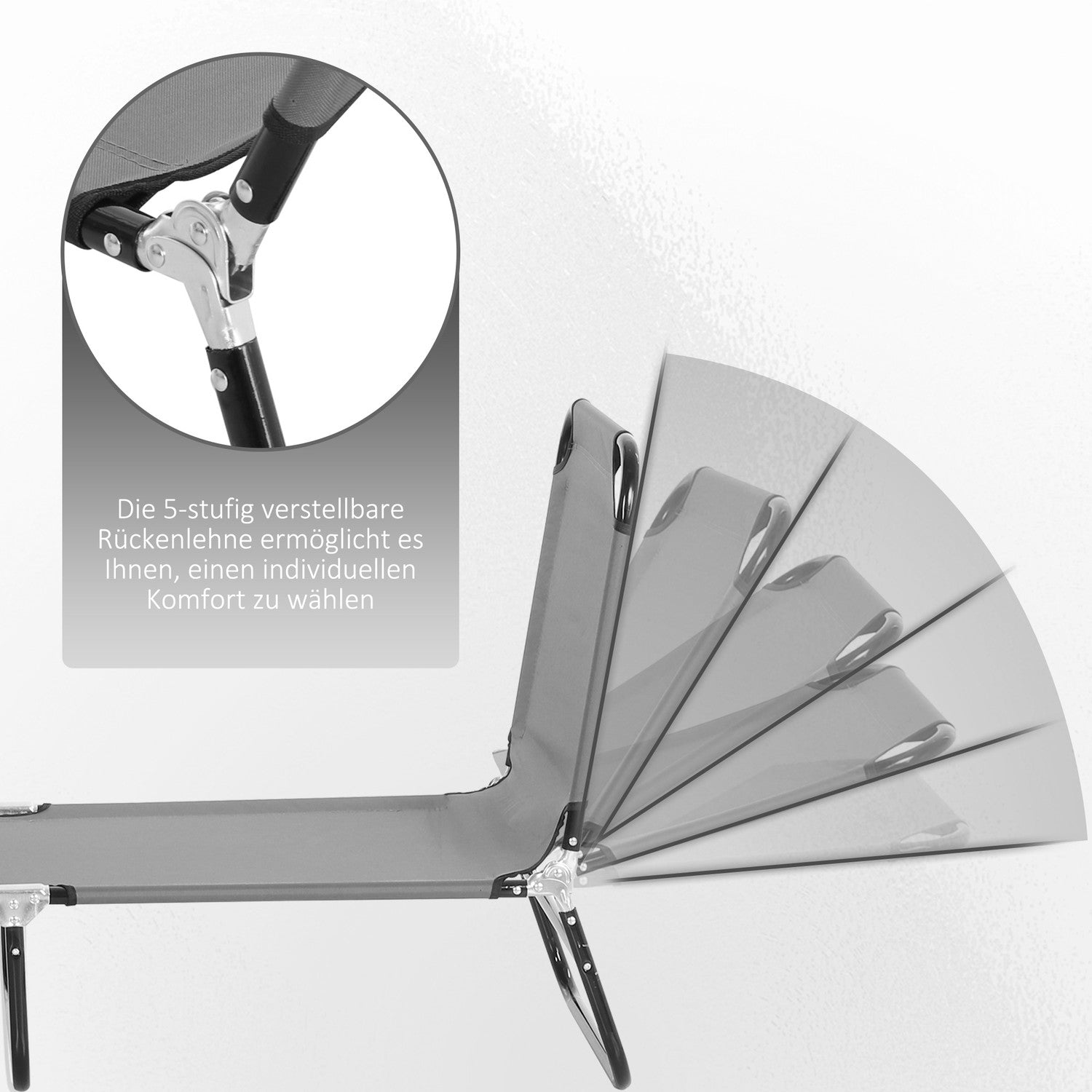 Justerbar solstol i stål – Grå, 188 x 56 x 28 cm